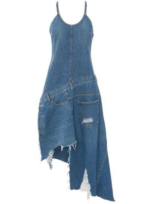 asymmetric distressed denim dress