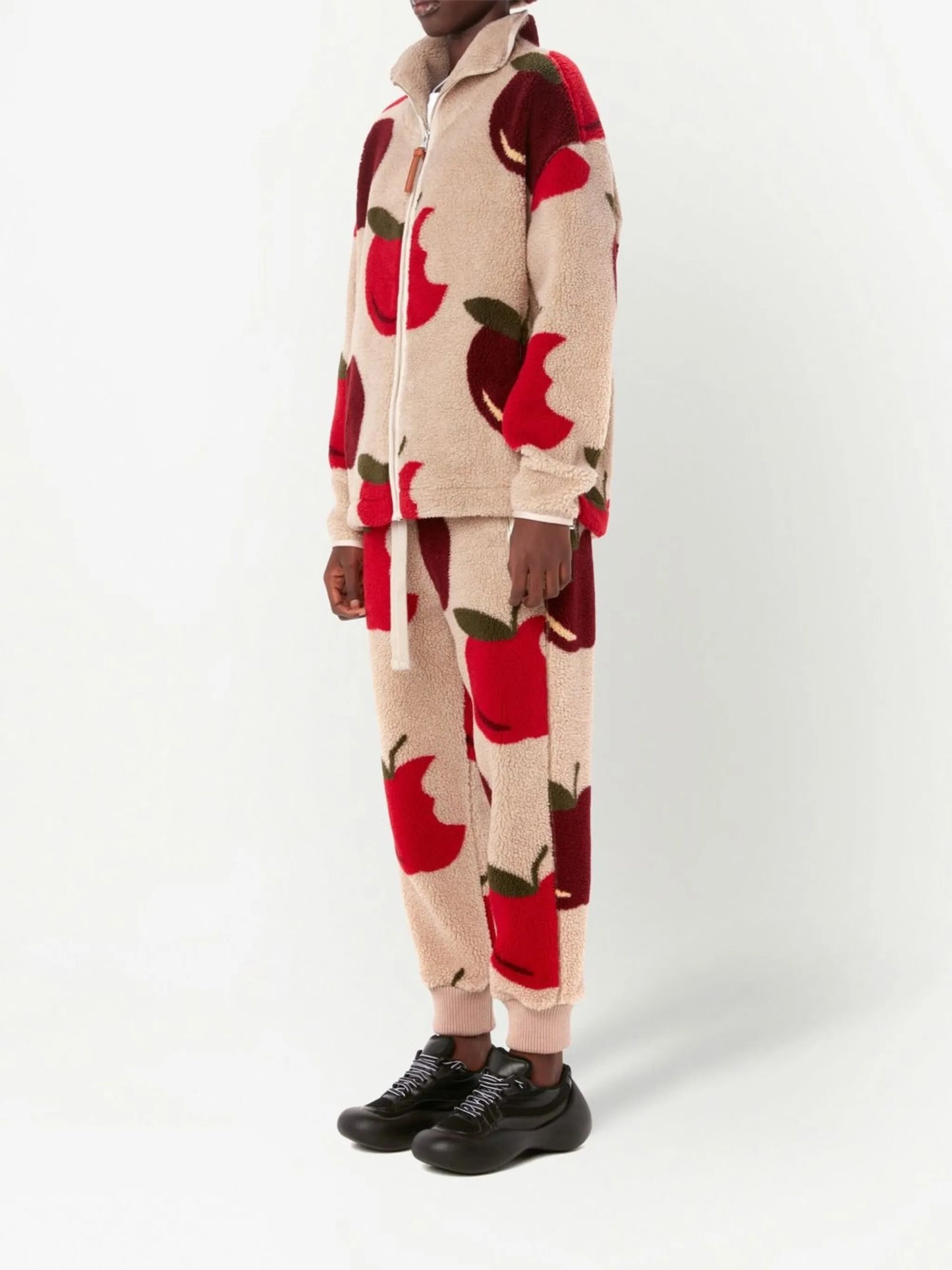 apple-print fleece joggers