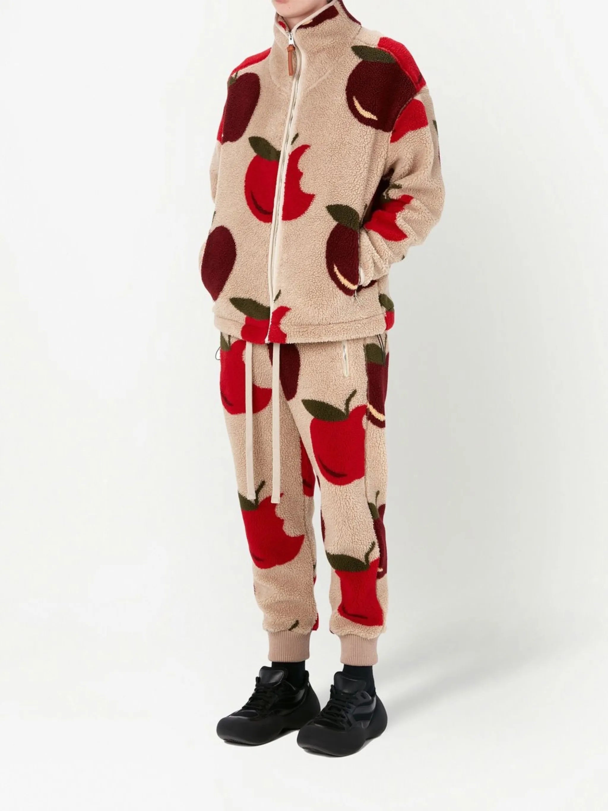 apple-print fleece joggers
