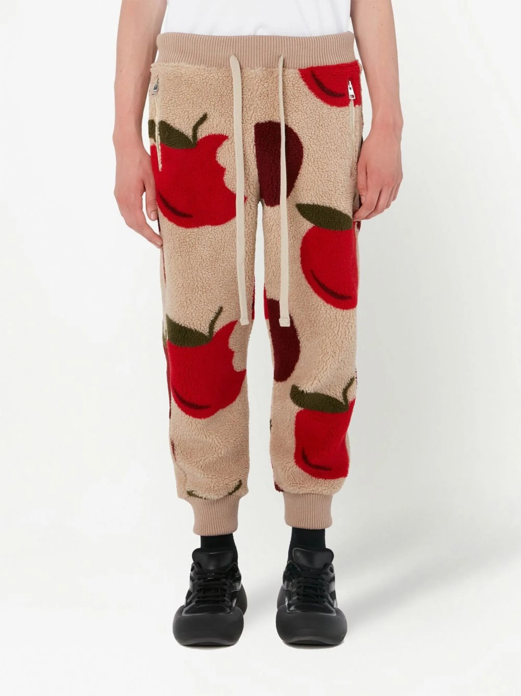 apple-print fleece joggers