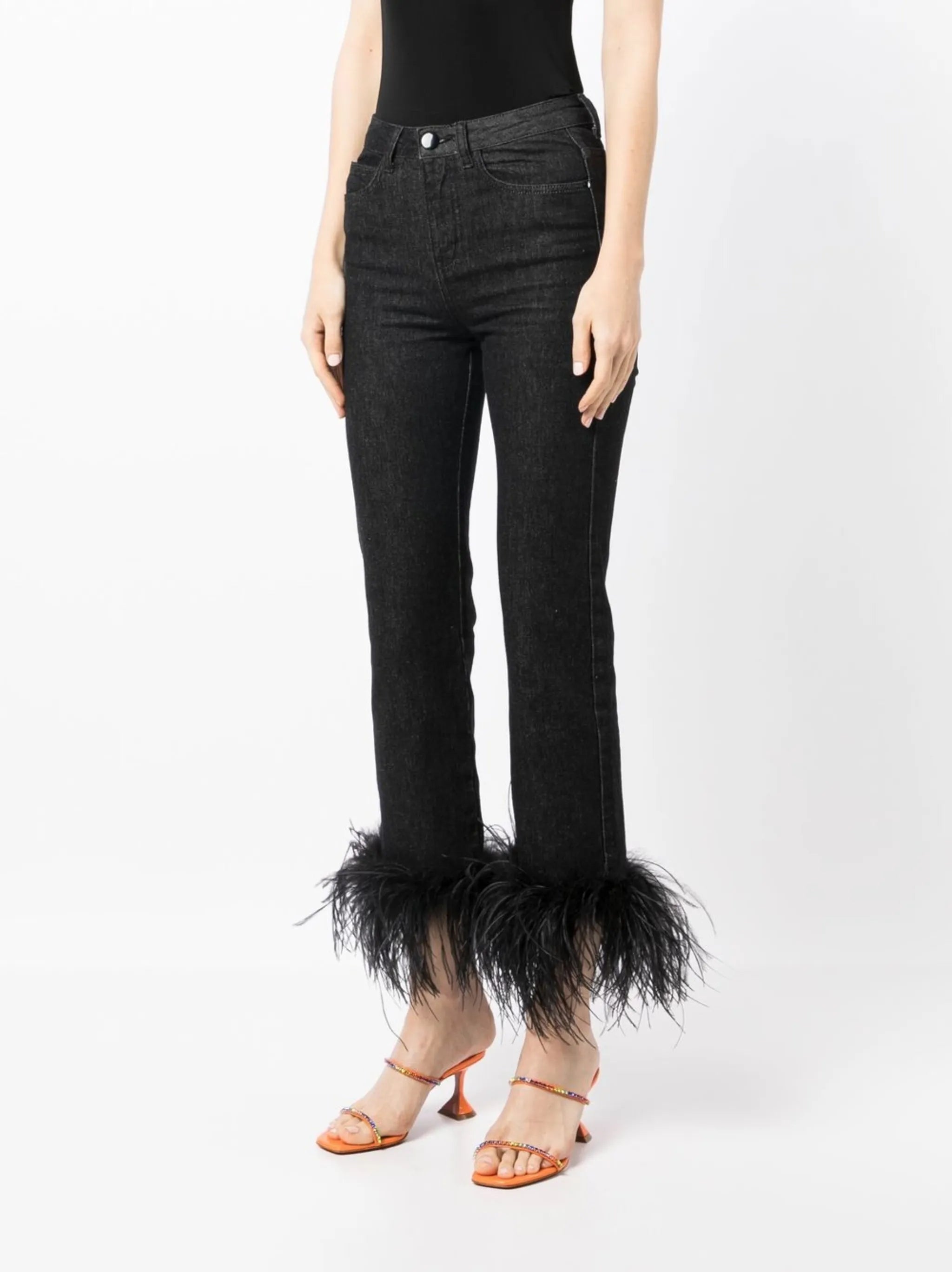 feather-detail slim-cut jeans