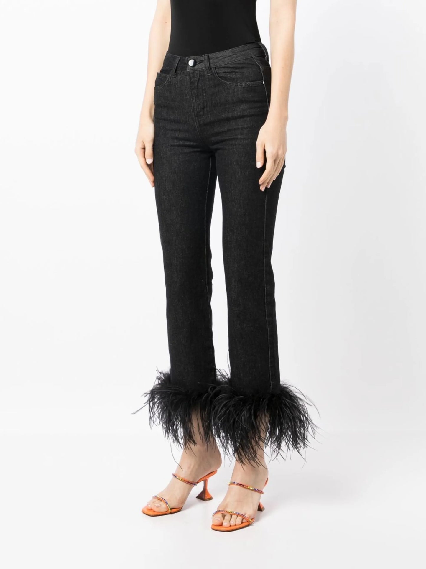 feather-detail slim-cut jeans