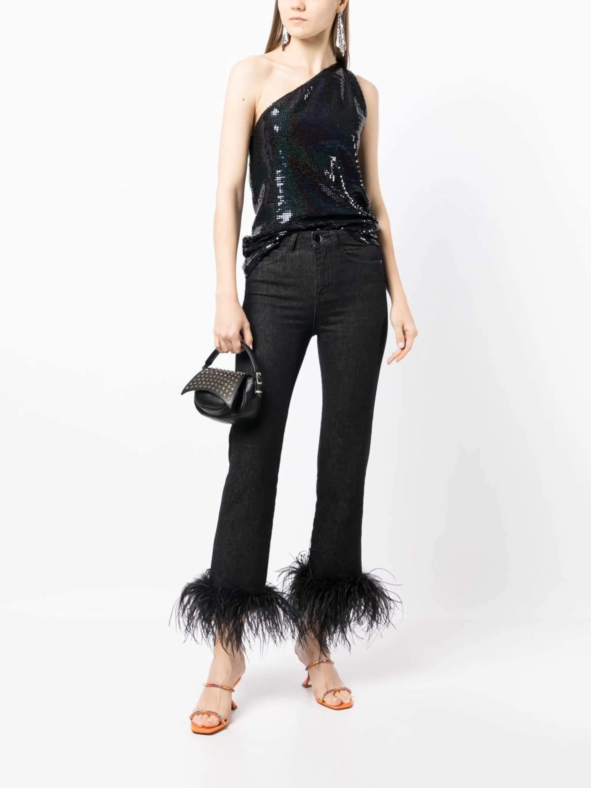 feather-detail slim-cut jeans