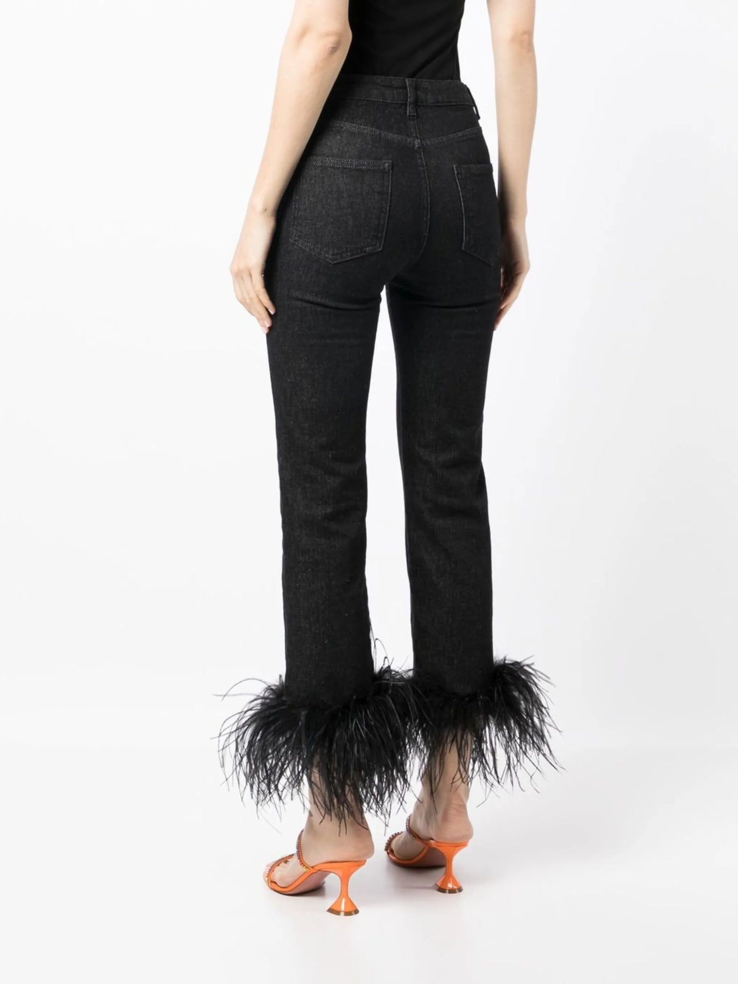 feather-detail slim-cut jeans