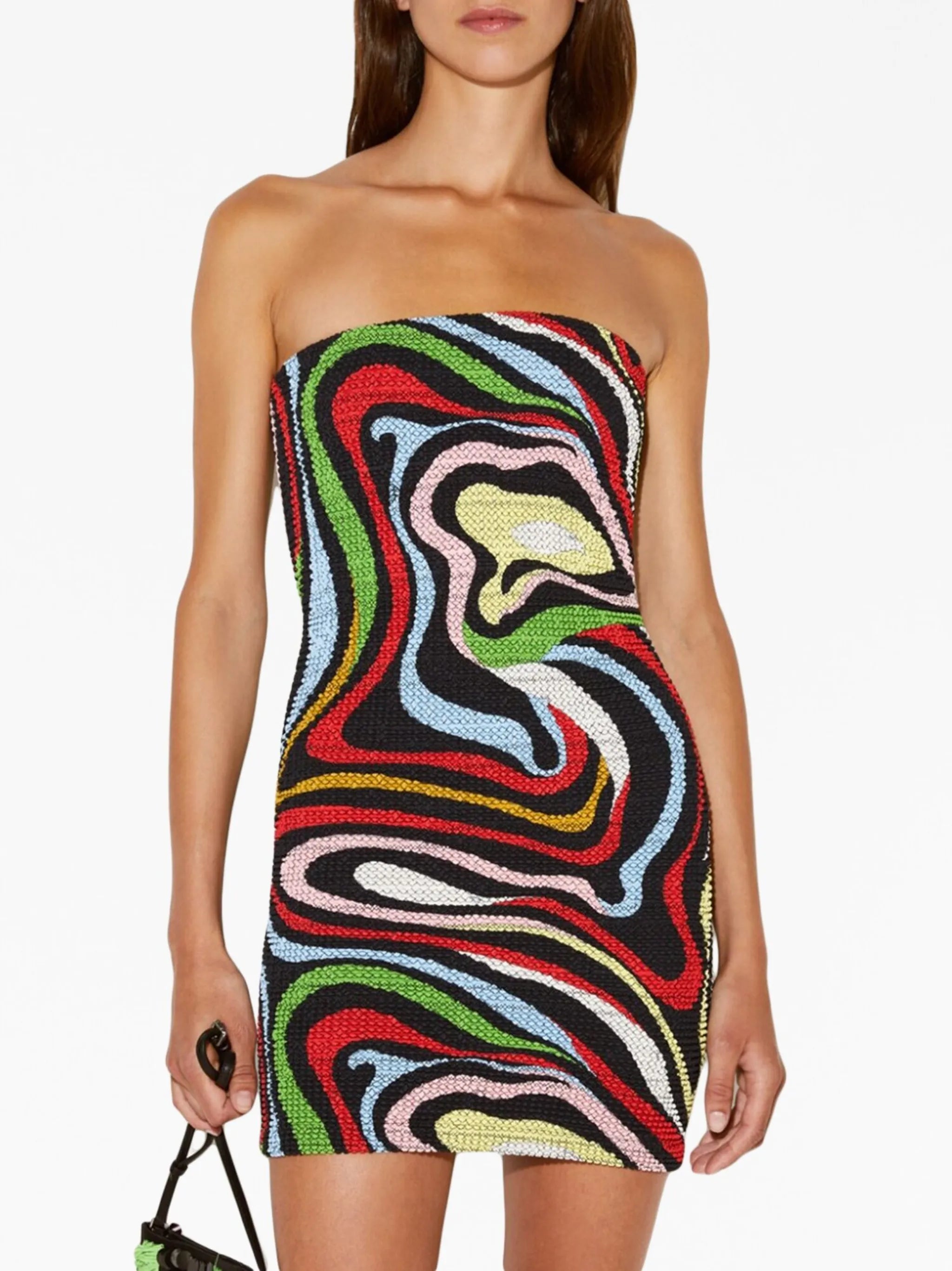 Marmo-print smocked minidress