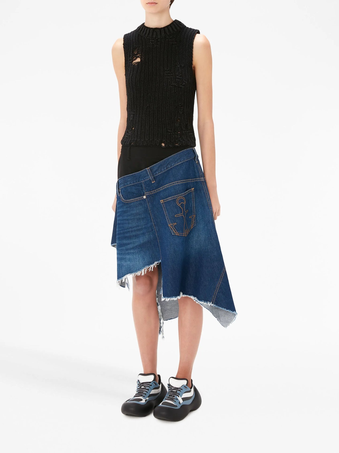 distressed asymmetric-design skirt