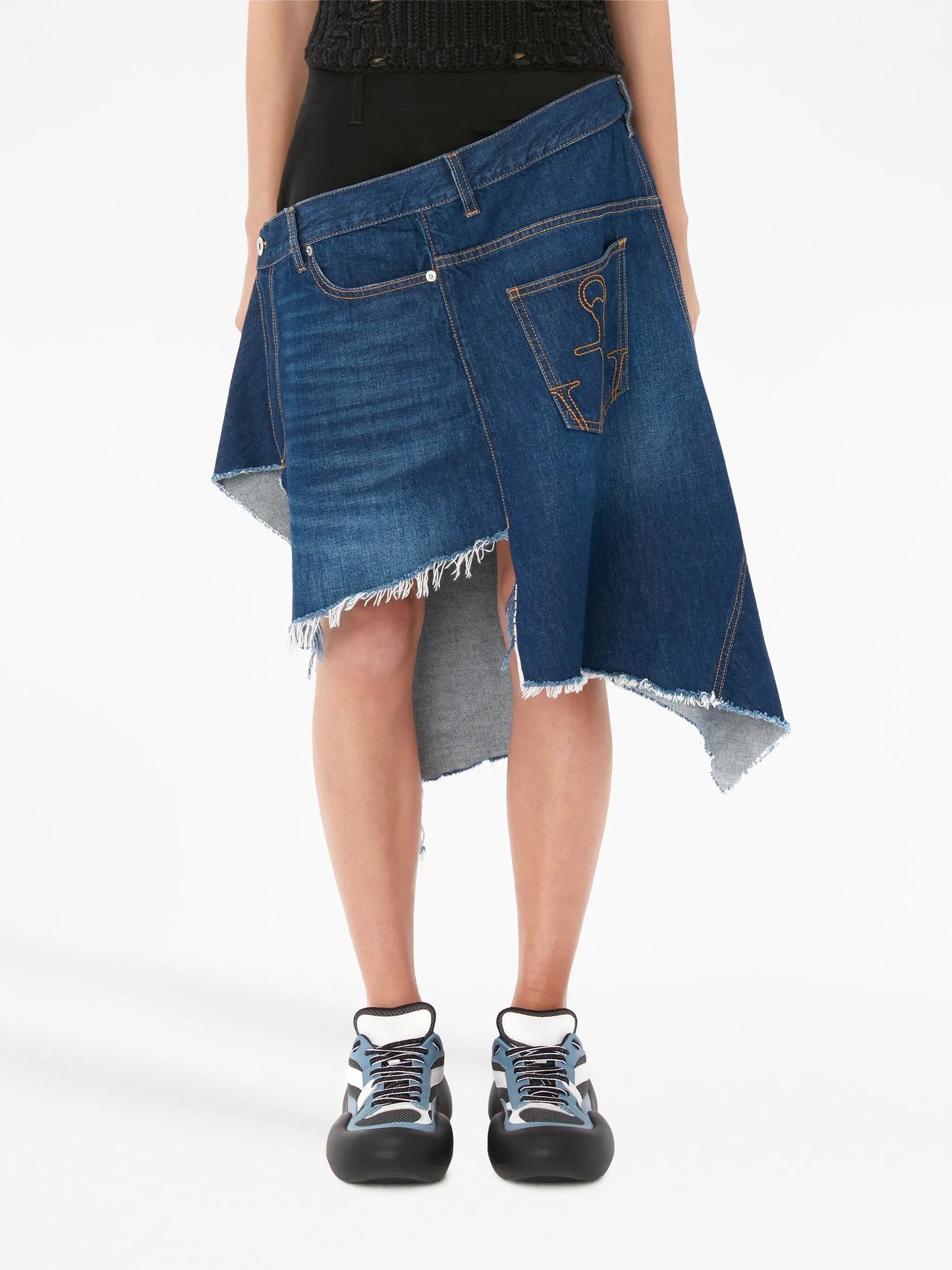 distressed asymmetric-design skirt