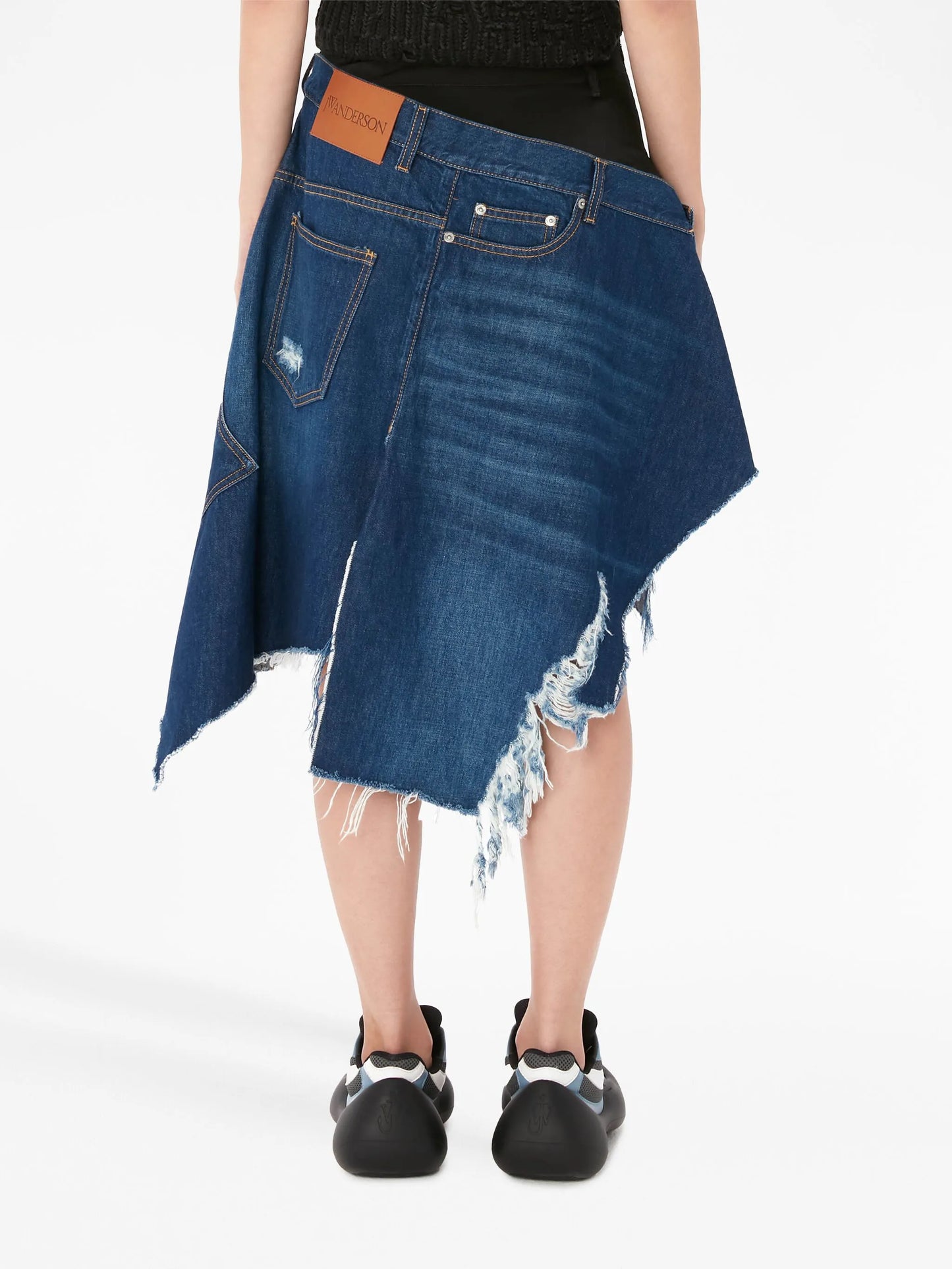 distressed asymmetric-design skirt