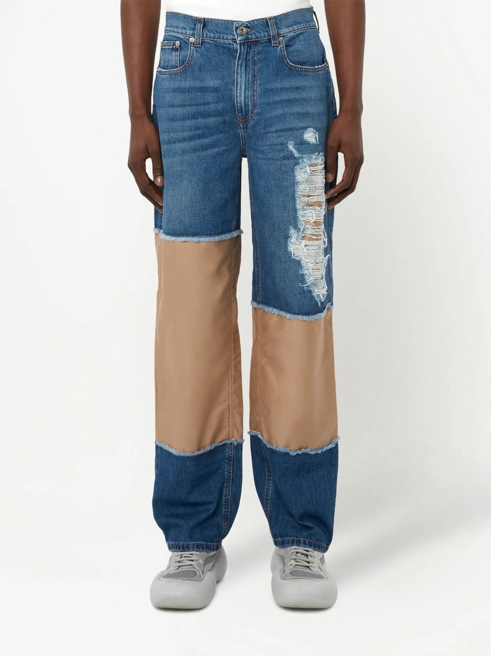 Blue Distressed Straight Leg Jeans