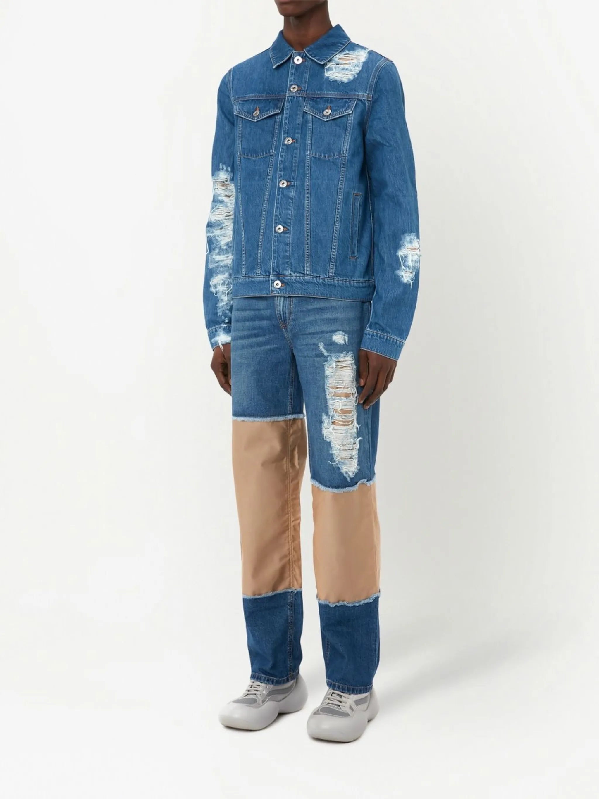 Blue Distressed Straight Leg Jeans