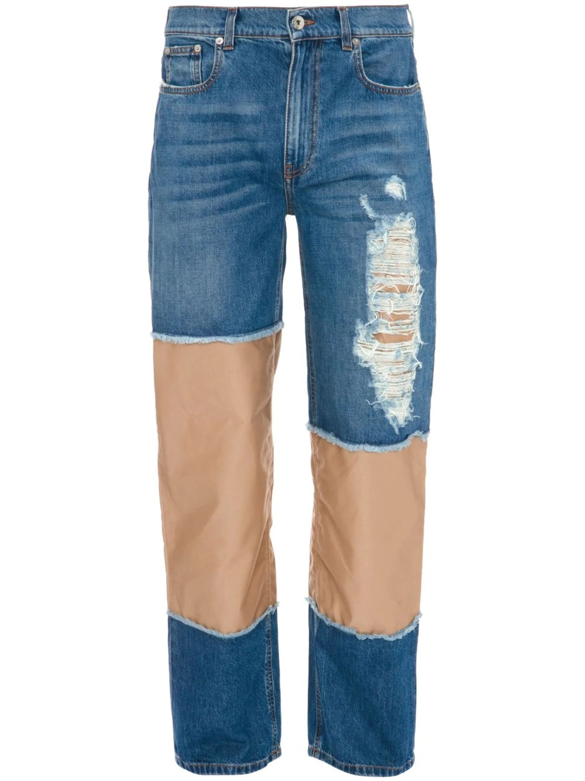 Blue Distressed Straight Leg Jeans