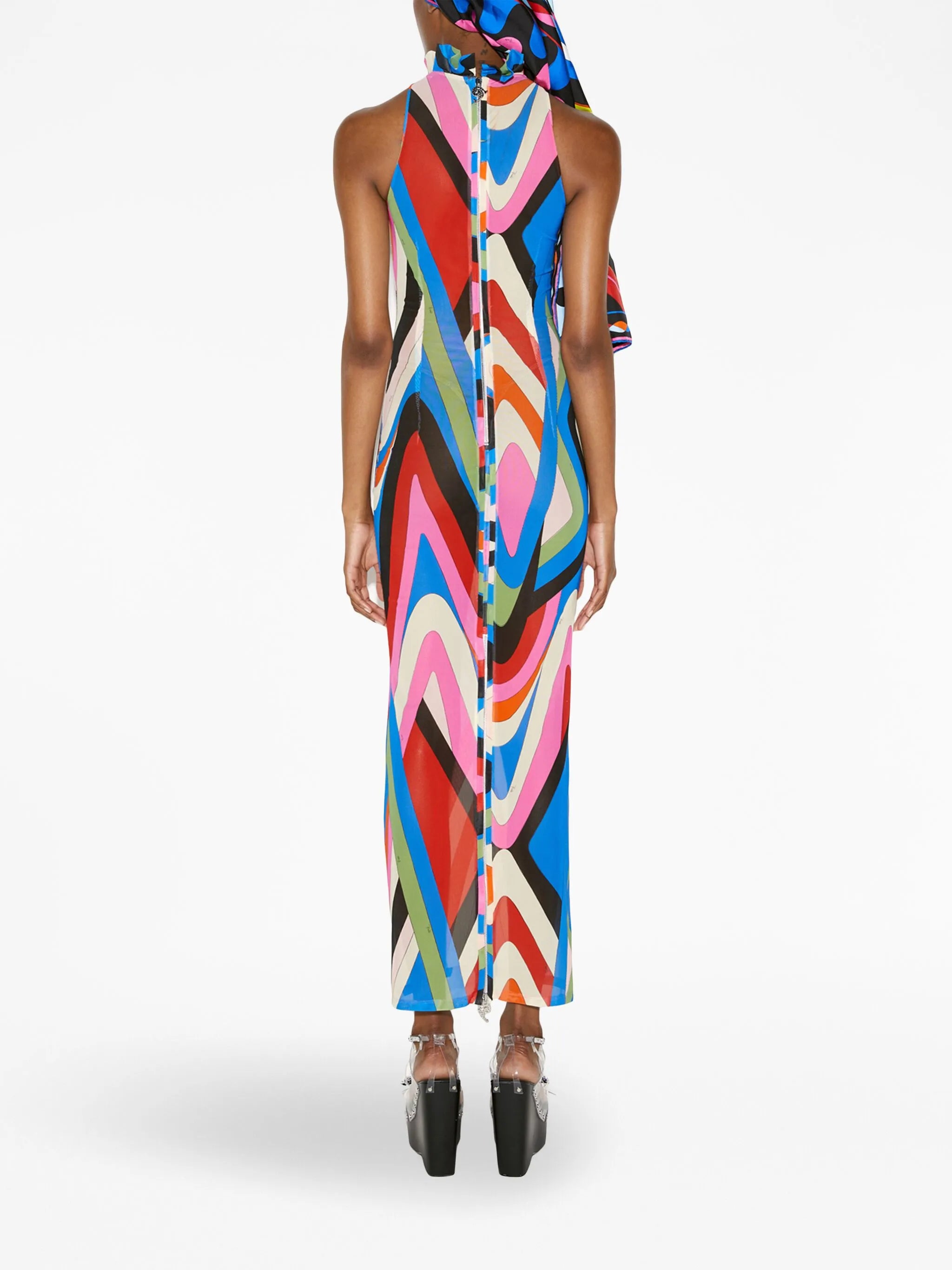 geometric-print ruffled dress