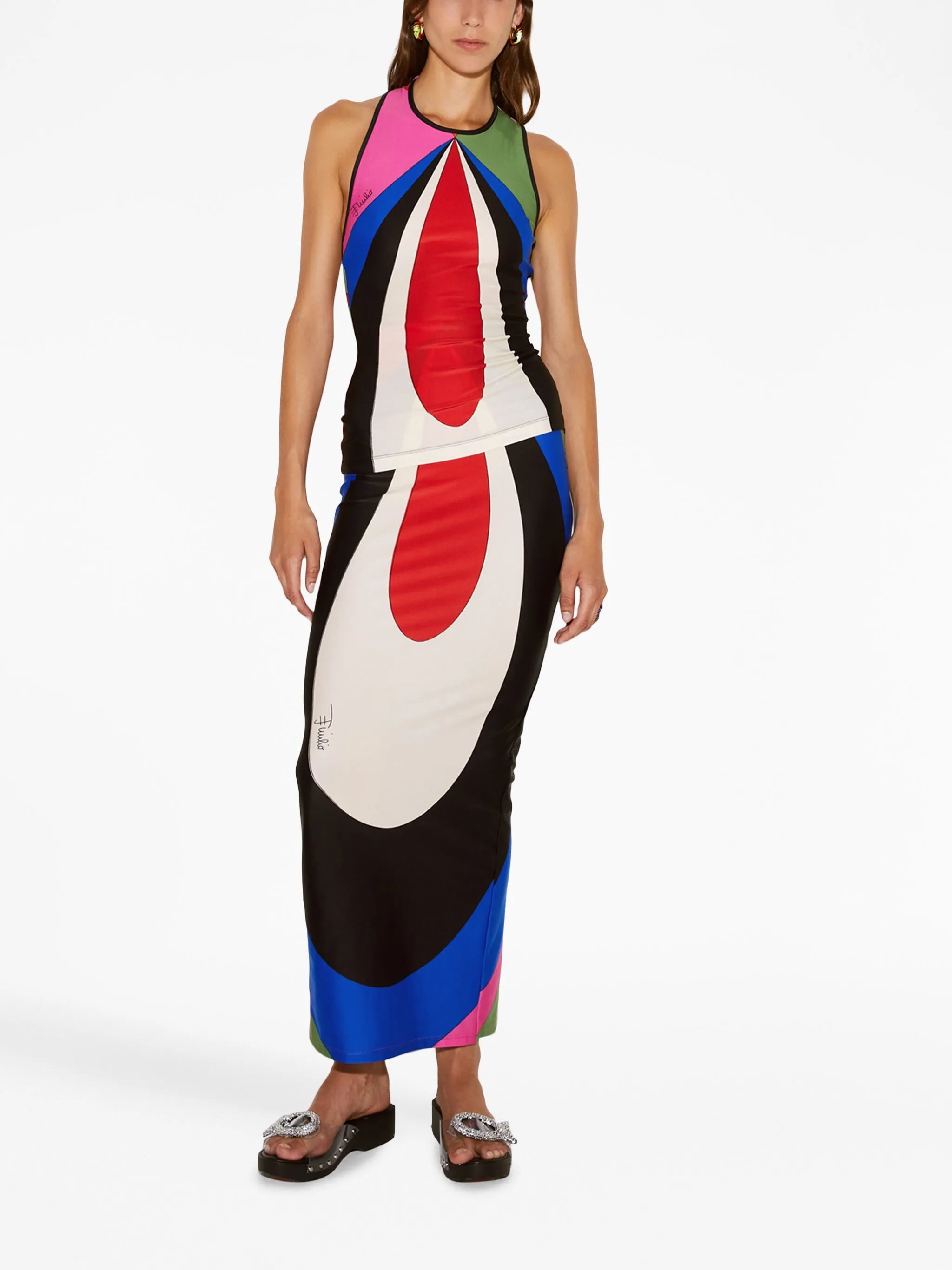 abstract-print cut-out vest