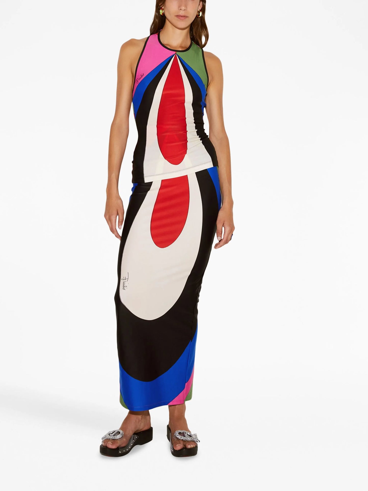 abstract-print cut-out vest
