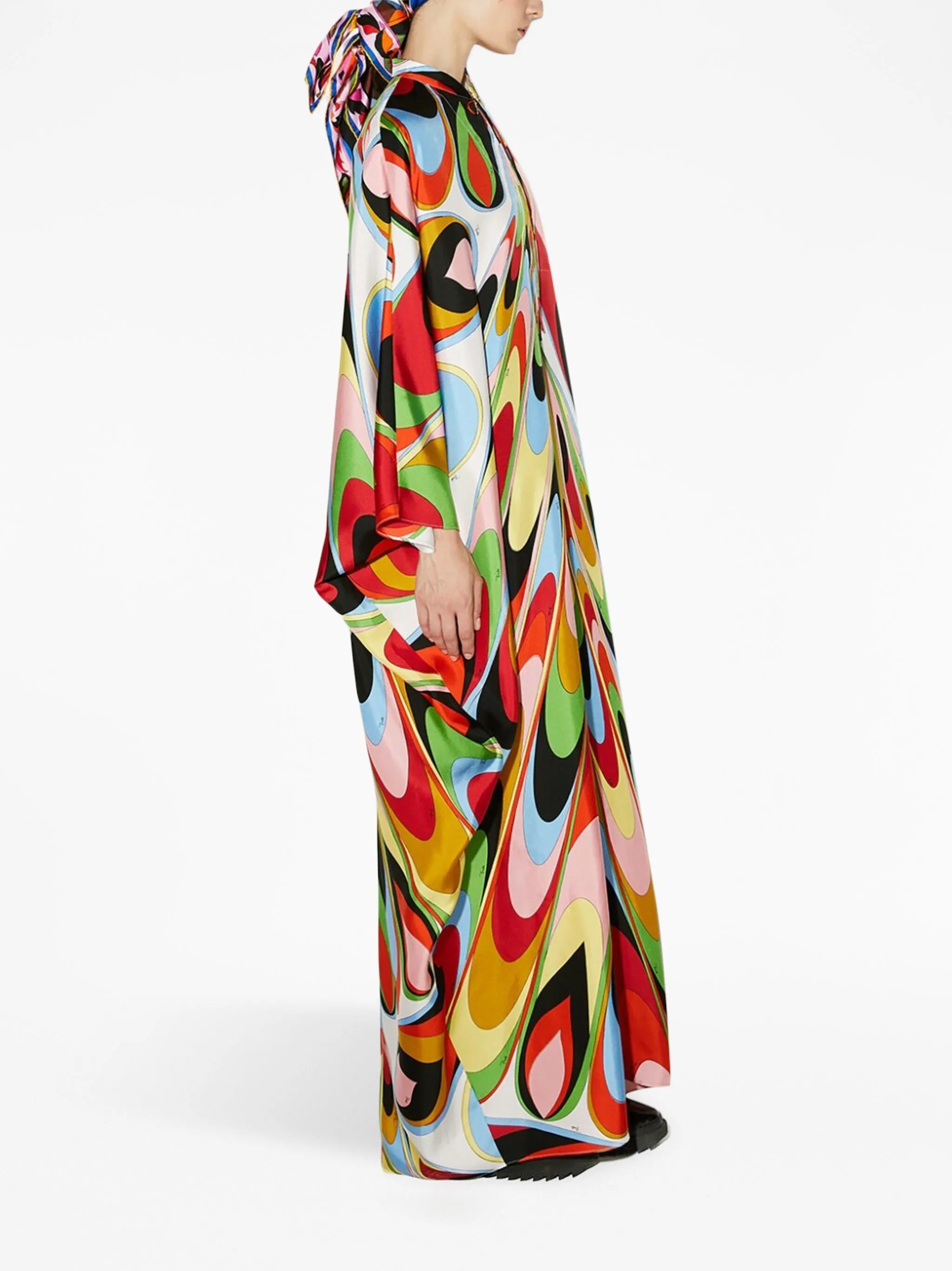 Onde-print silk kaftan dress