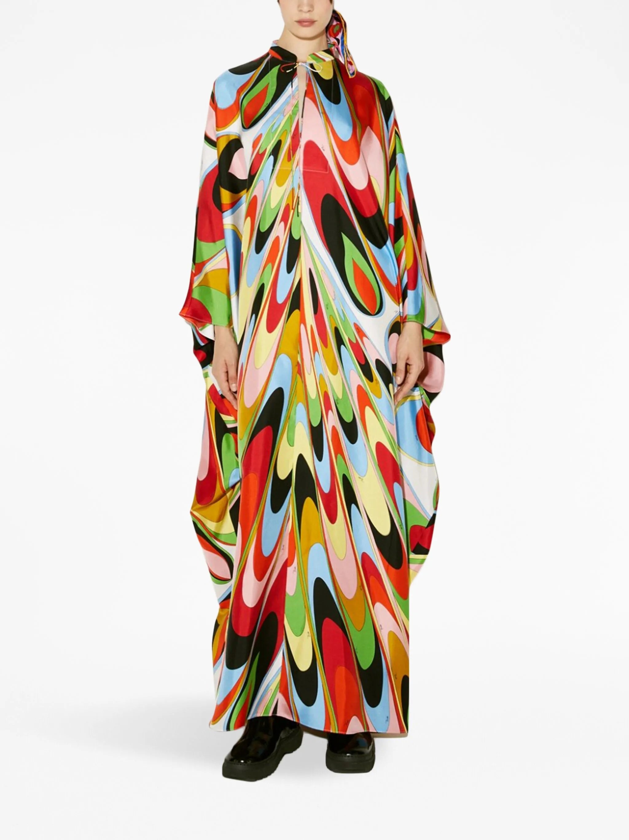 Onde-print silk kaftan dress