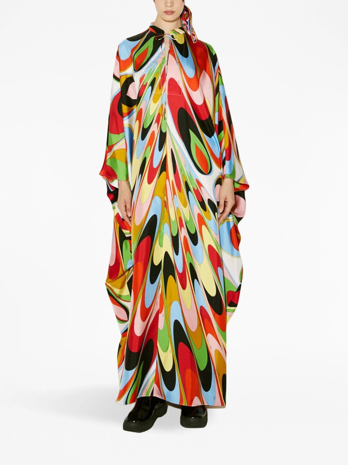 Onde-print silk kaftan dress