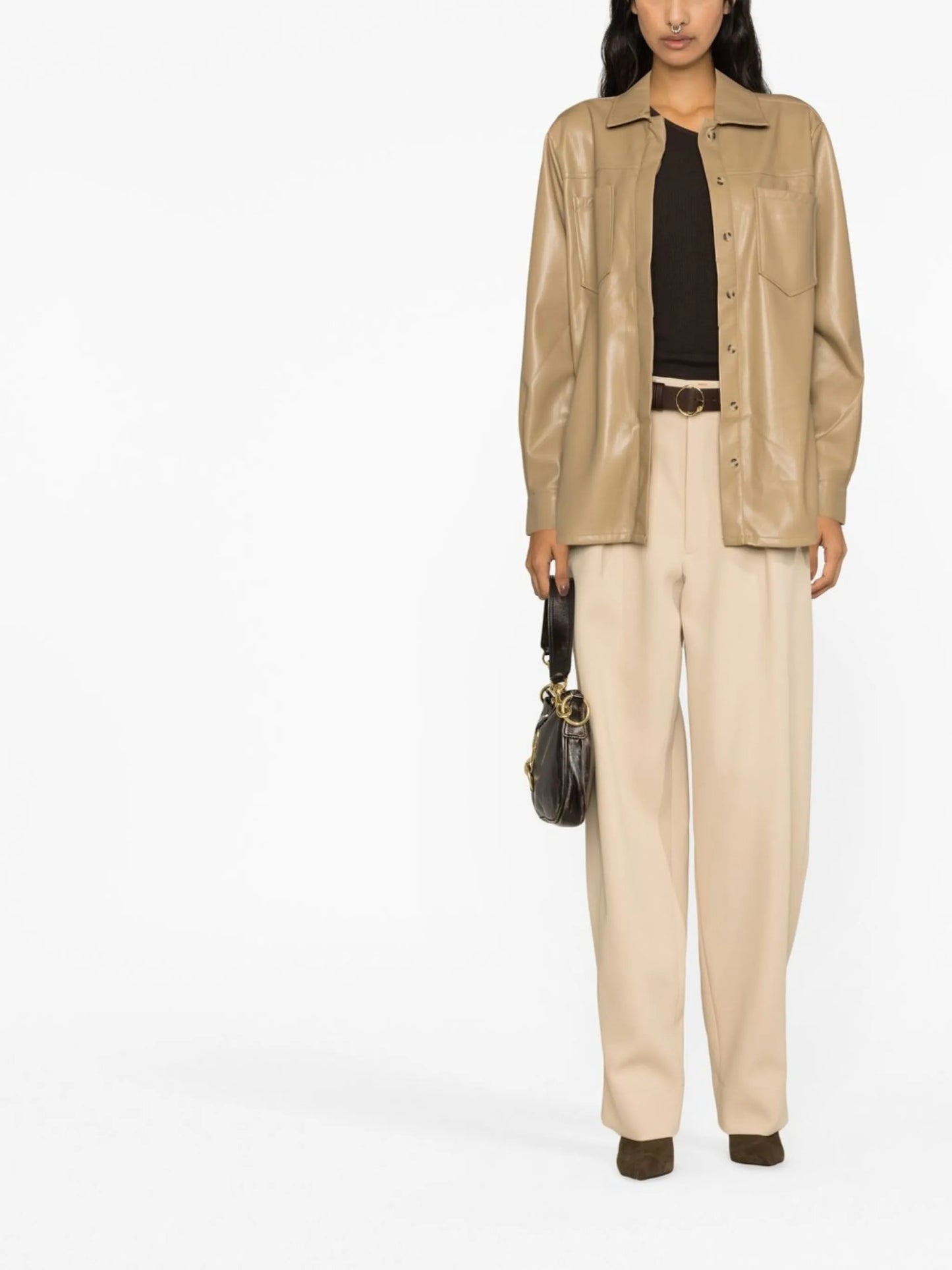 split-back faux leather shirt