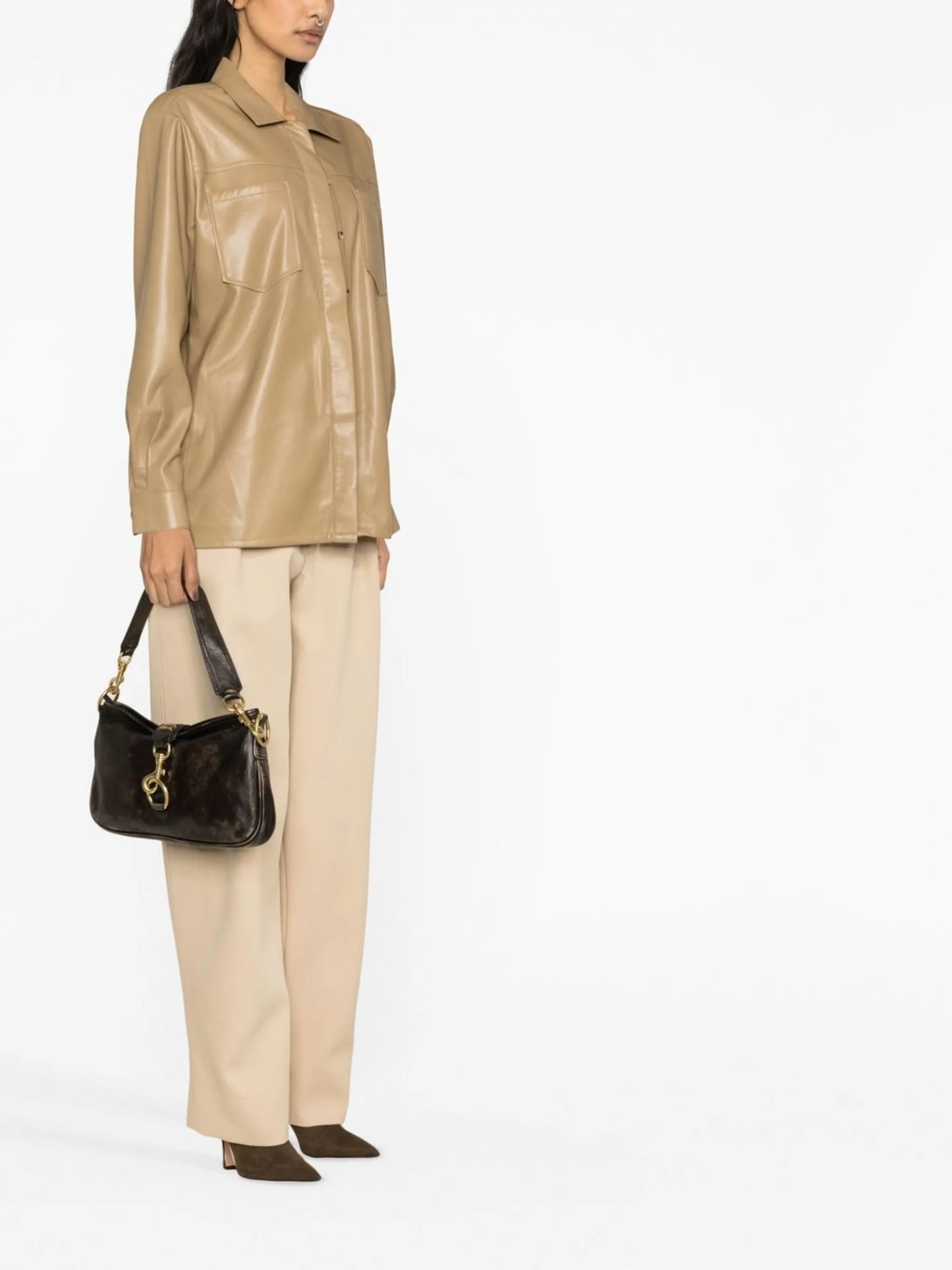 split-back faux leather shirt