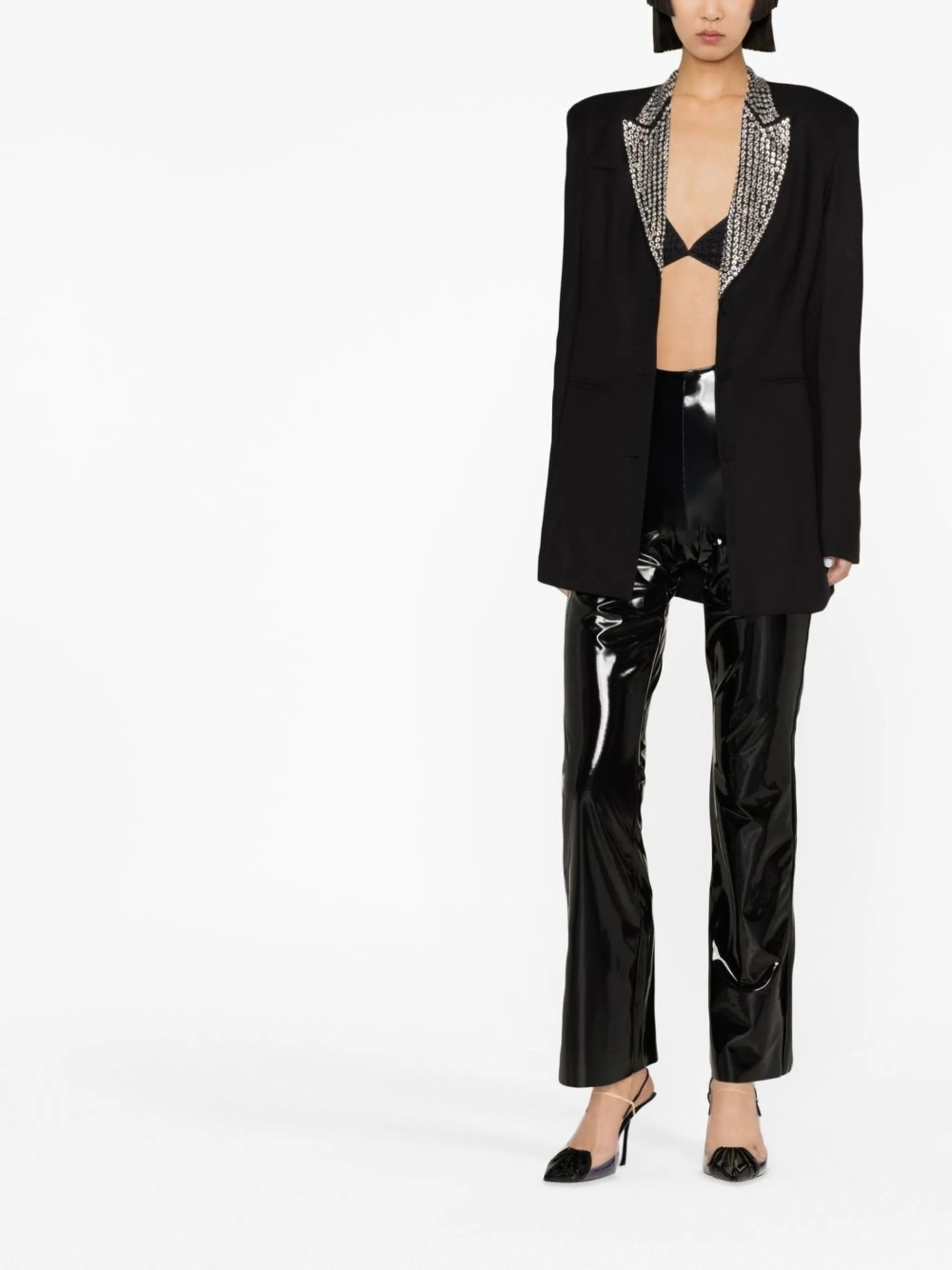 vinyl-effect flared leggings