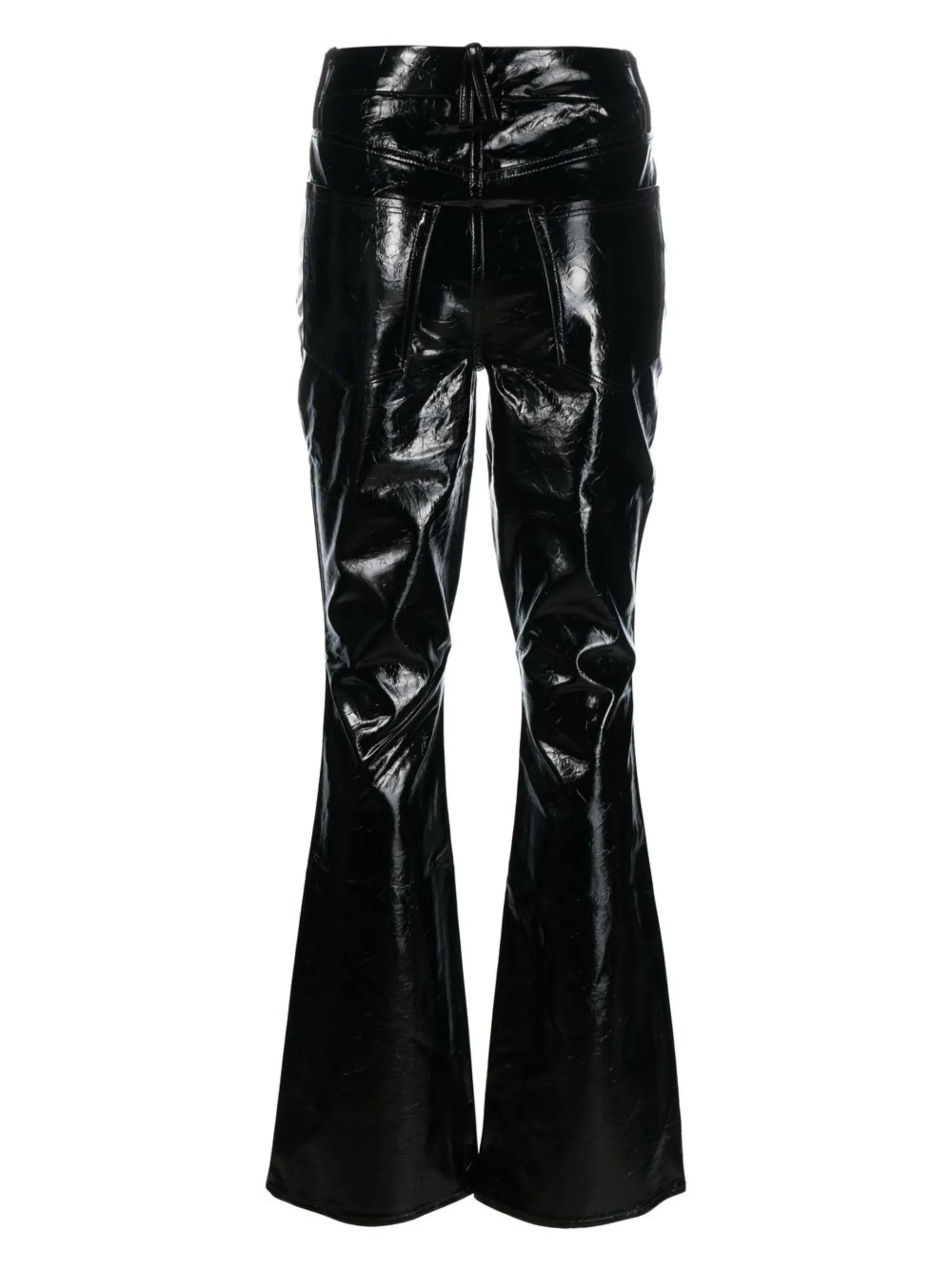 high-shine faux leather trousers