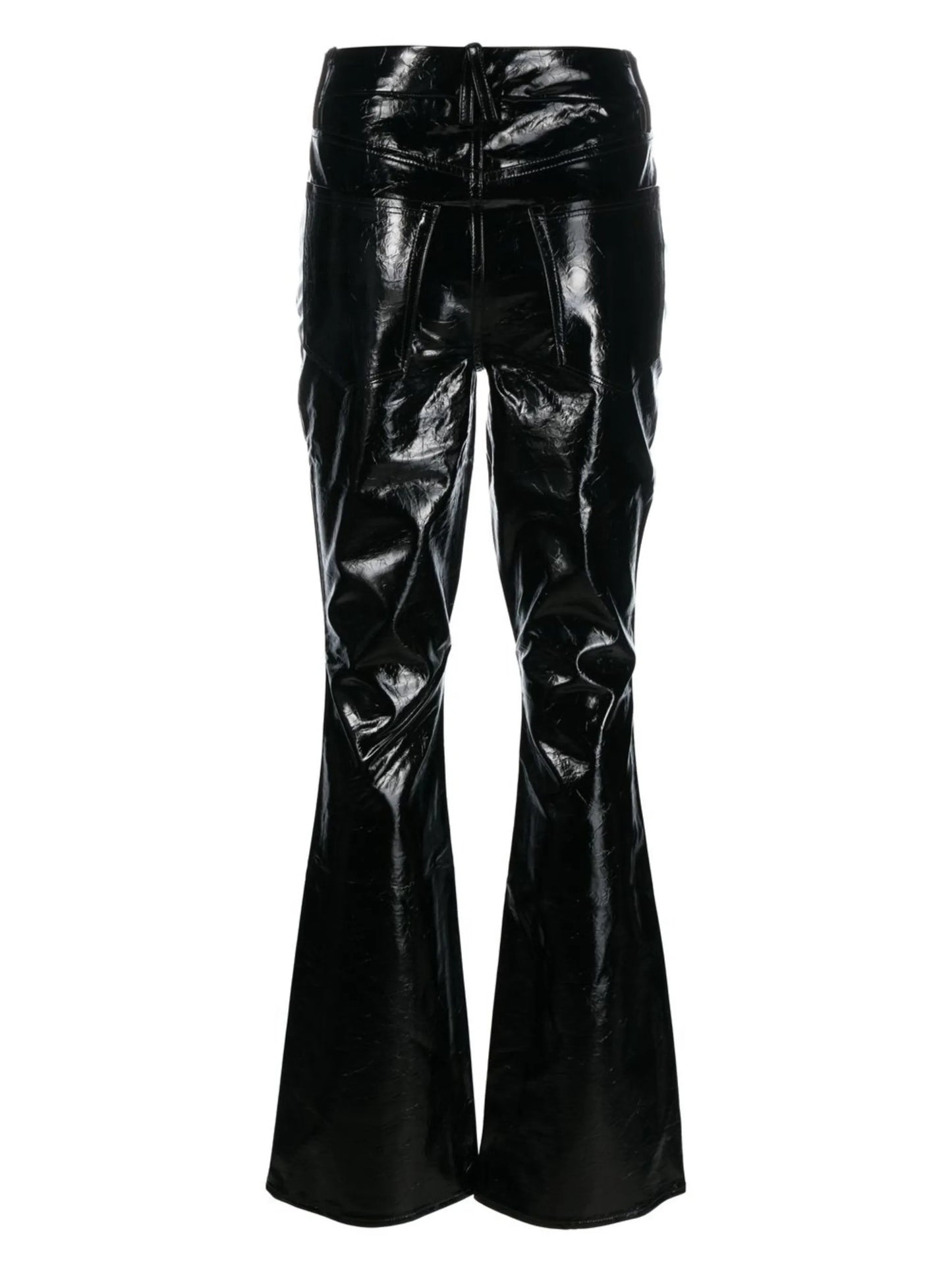 high-shine faux leather trousers