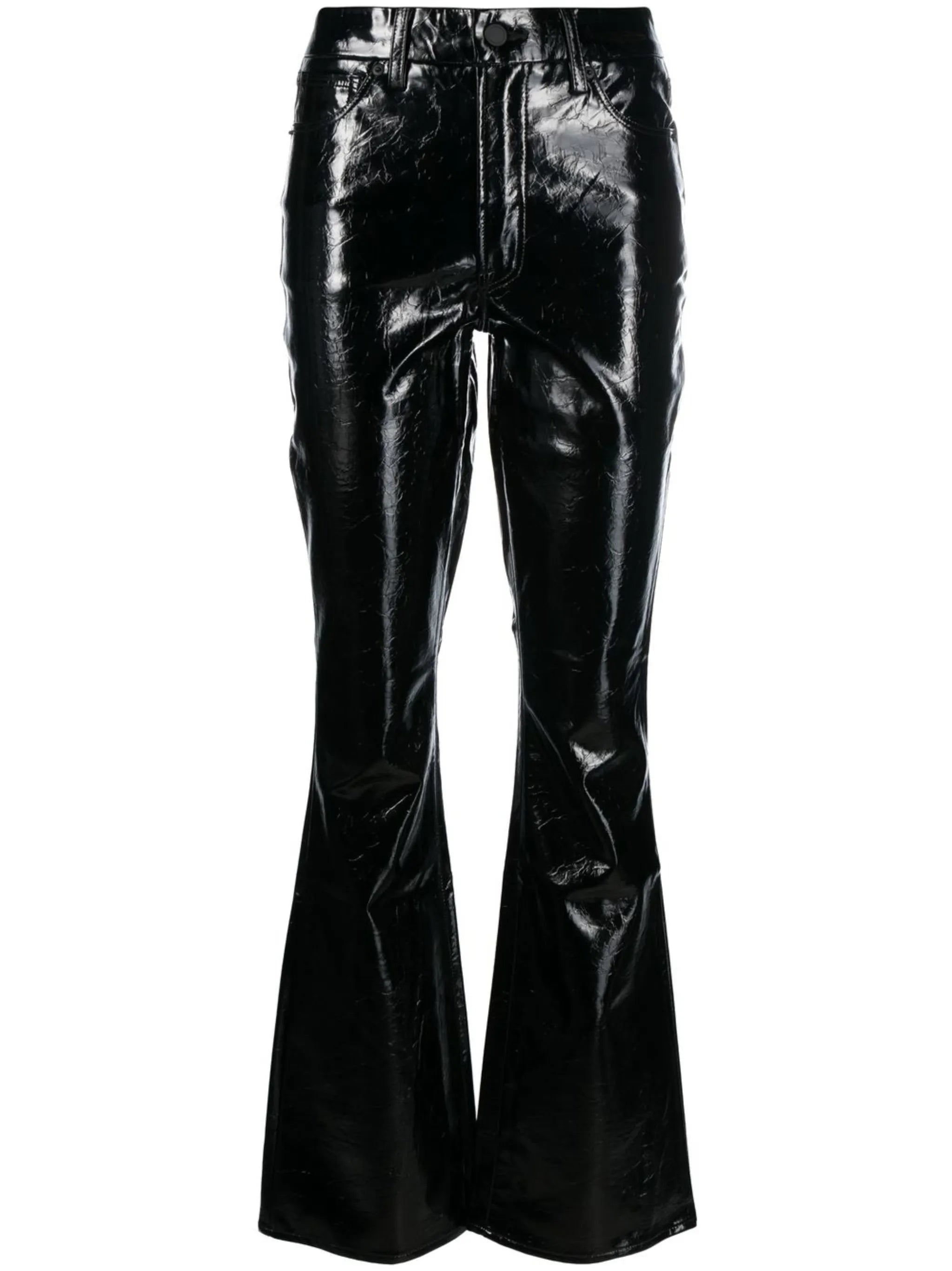 high-shine faux leather trousers