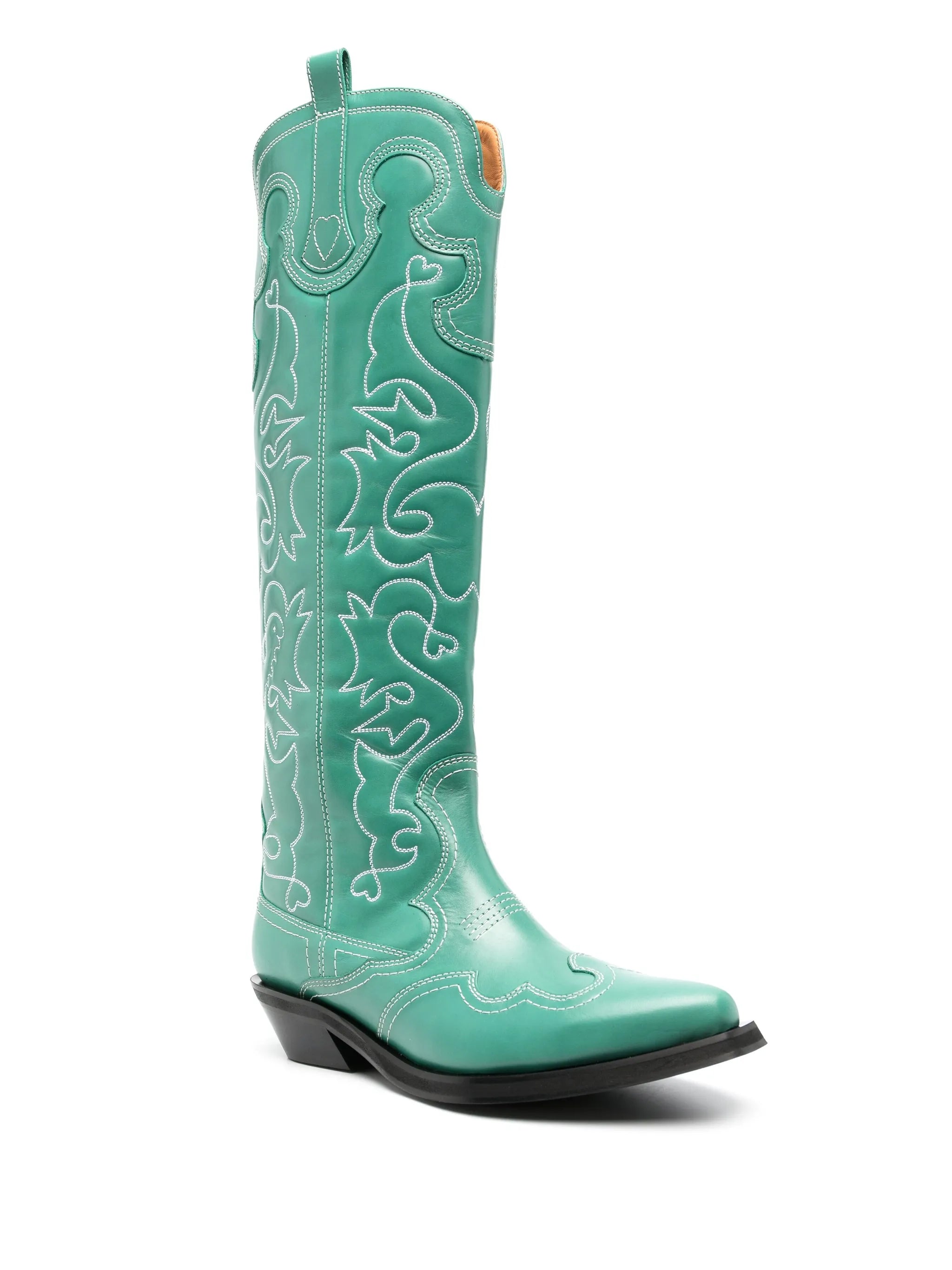 embroidered knee leather boots
