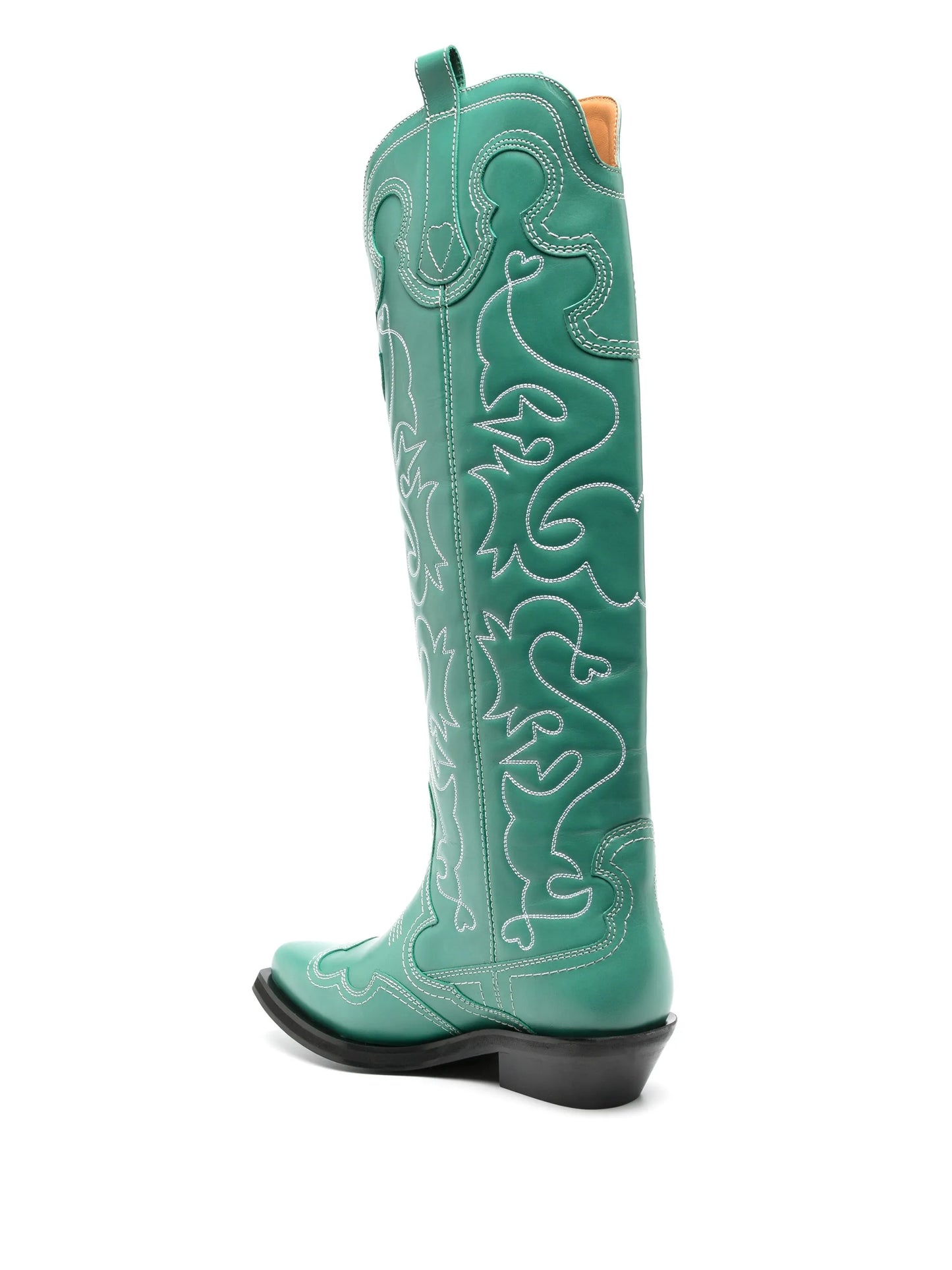 embroidered knee leather boots