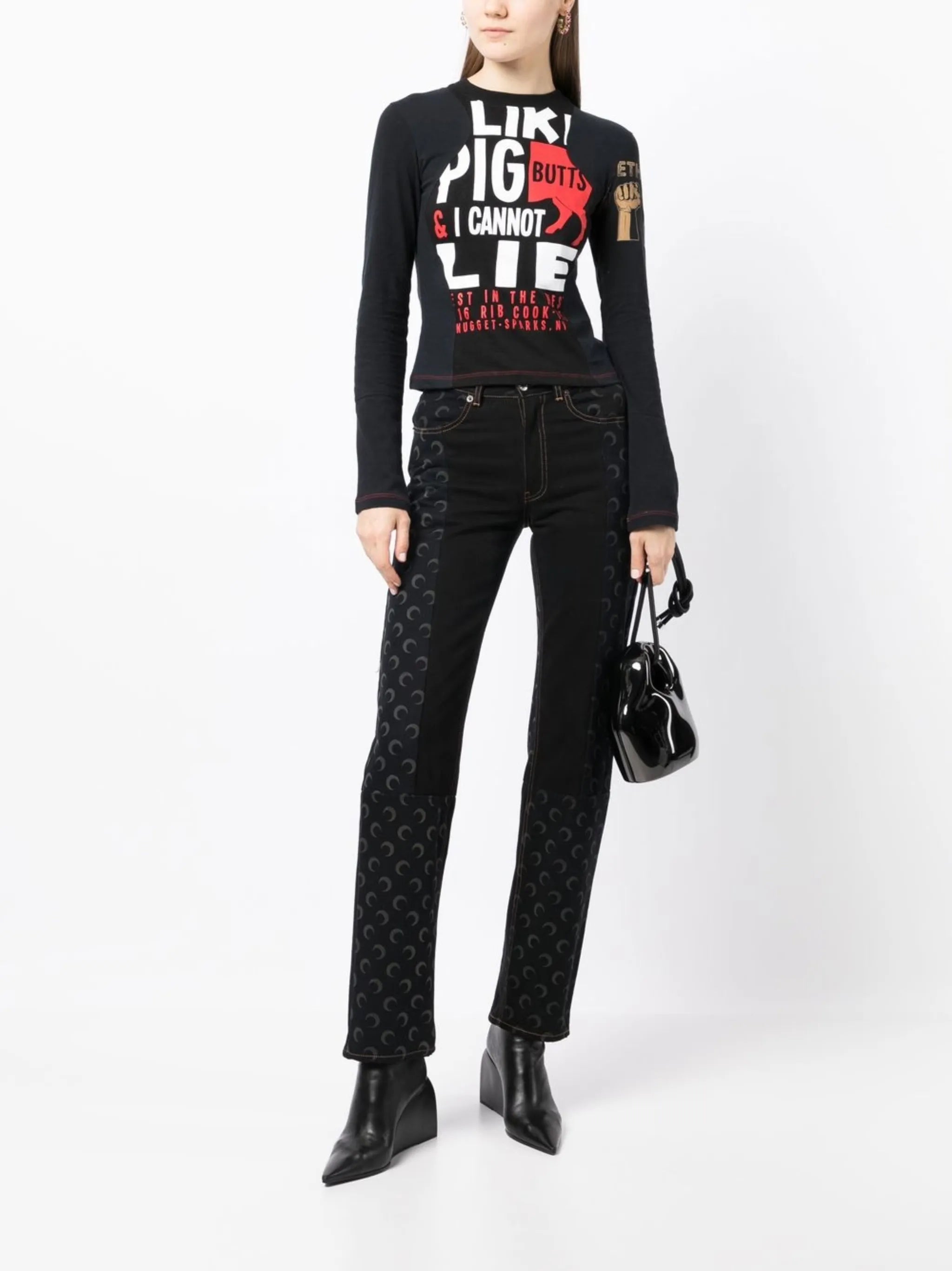 graphic-print panelled long-sleeved T-shirt
