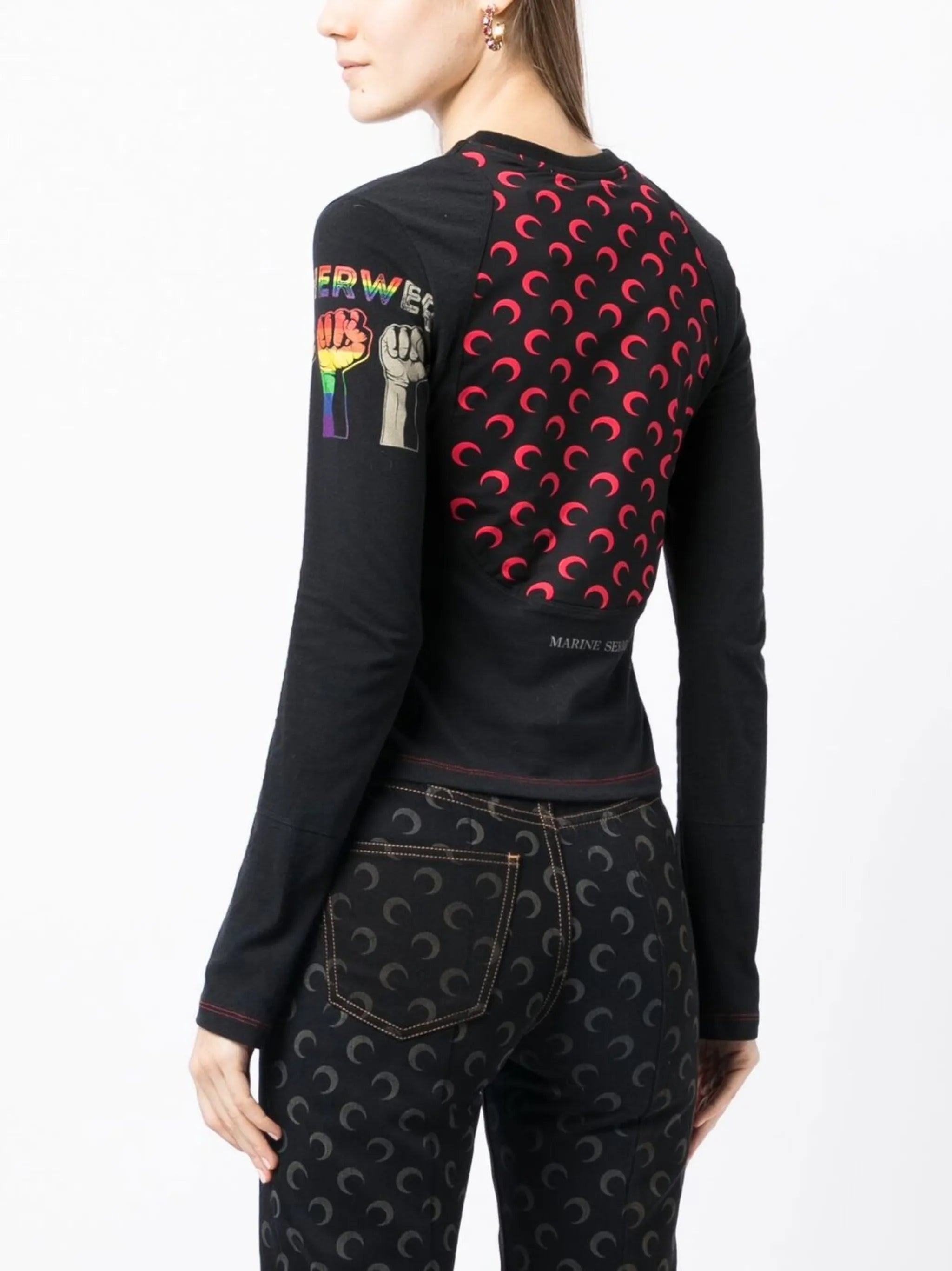 graphic-print panelled long-sleeved T-shirt