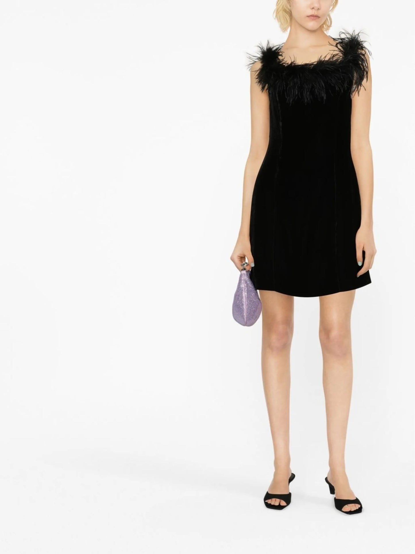 Lena off-shoulder feather-trim mini dress