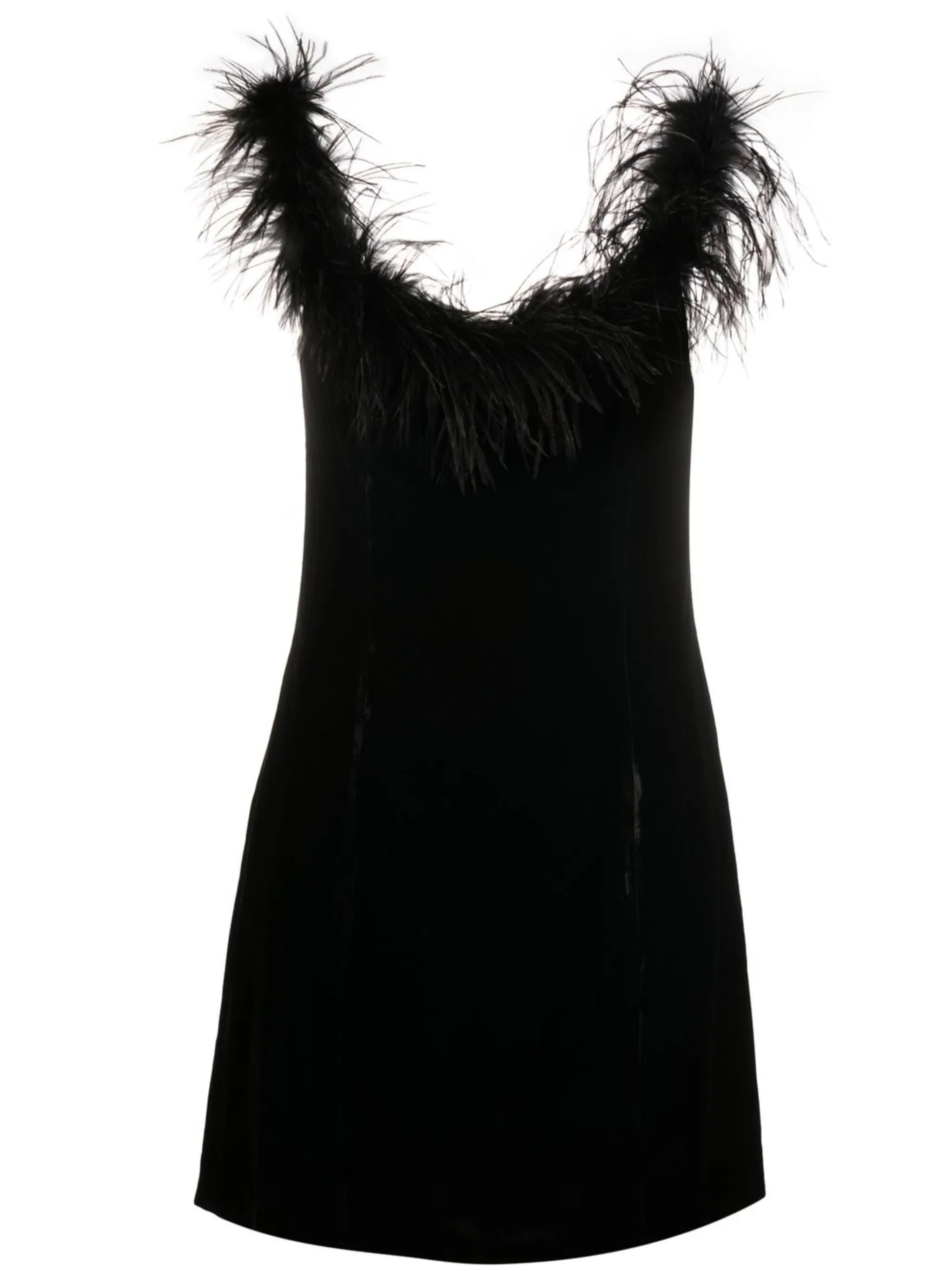 Lena off-shoulder feather-trim mini dress