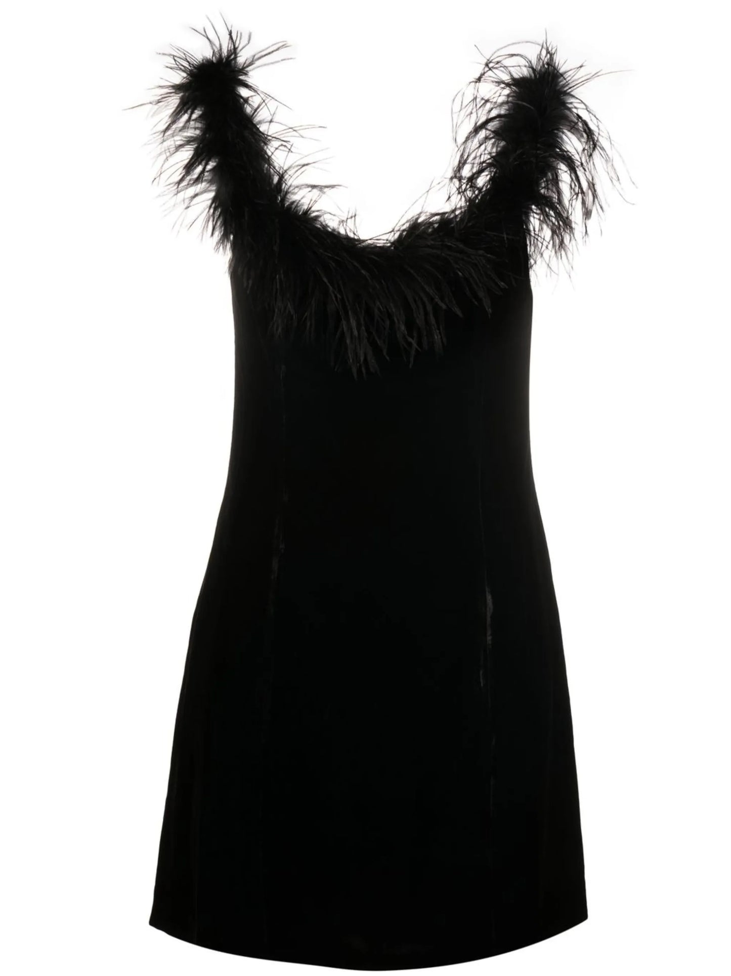 Lena off-shoulder feather-trim mini dress