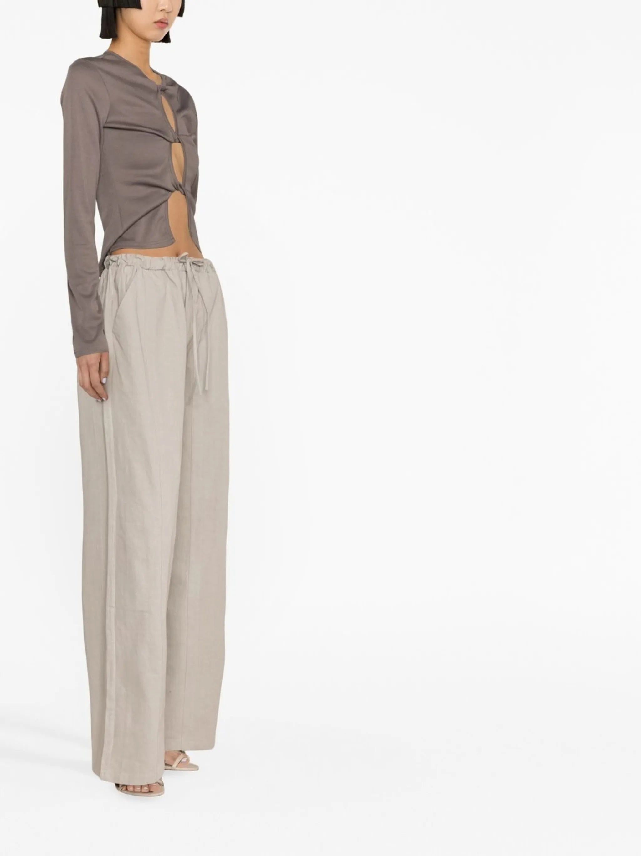 straight-leg tied-waist trousers