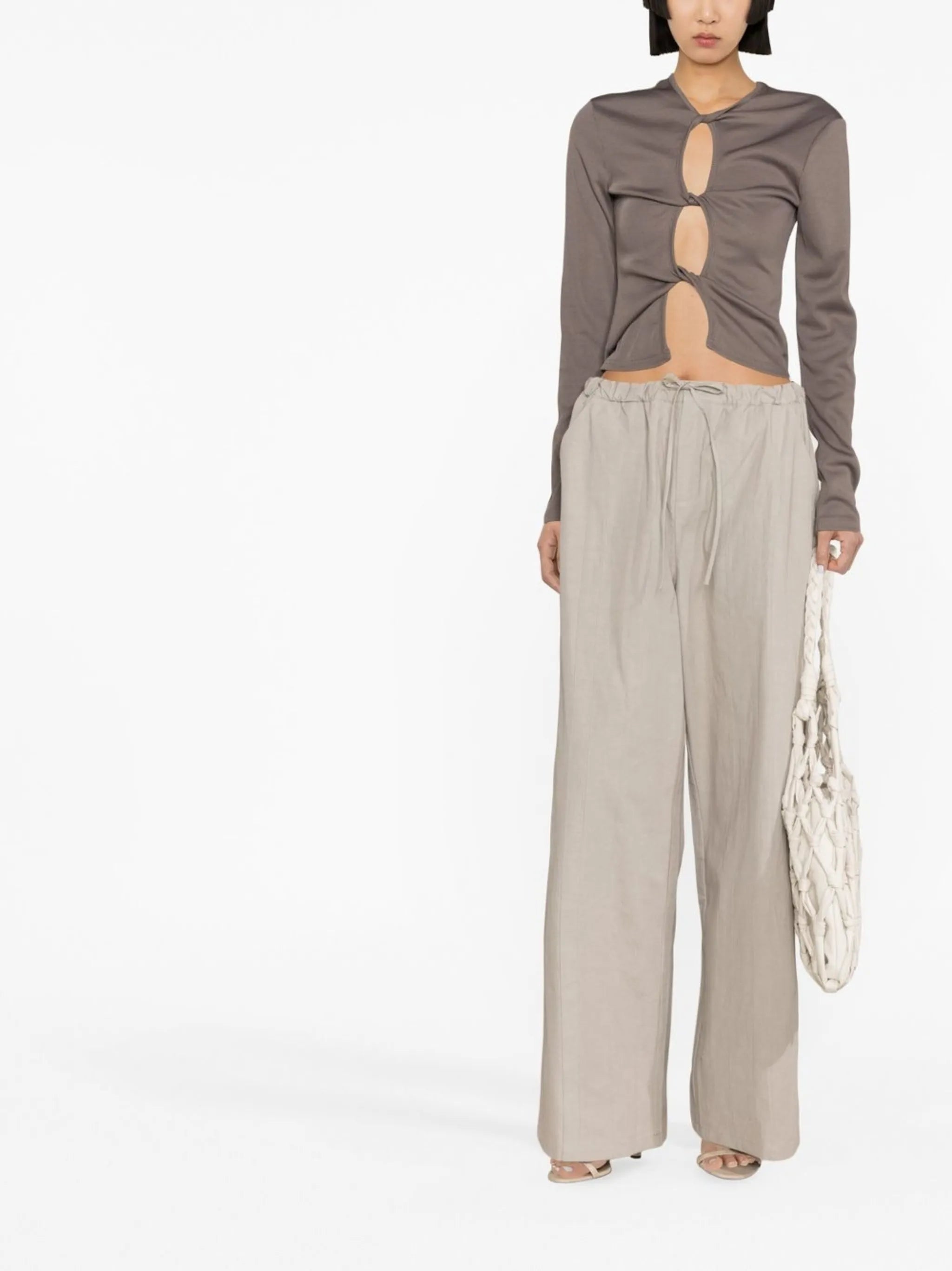 straight-leg tied-waist trousers