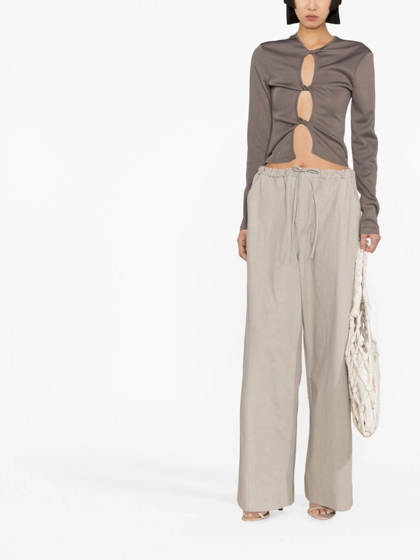 straight-leg tied-waist trousers