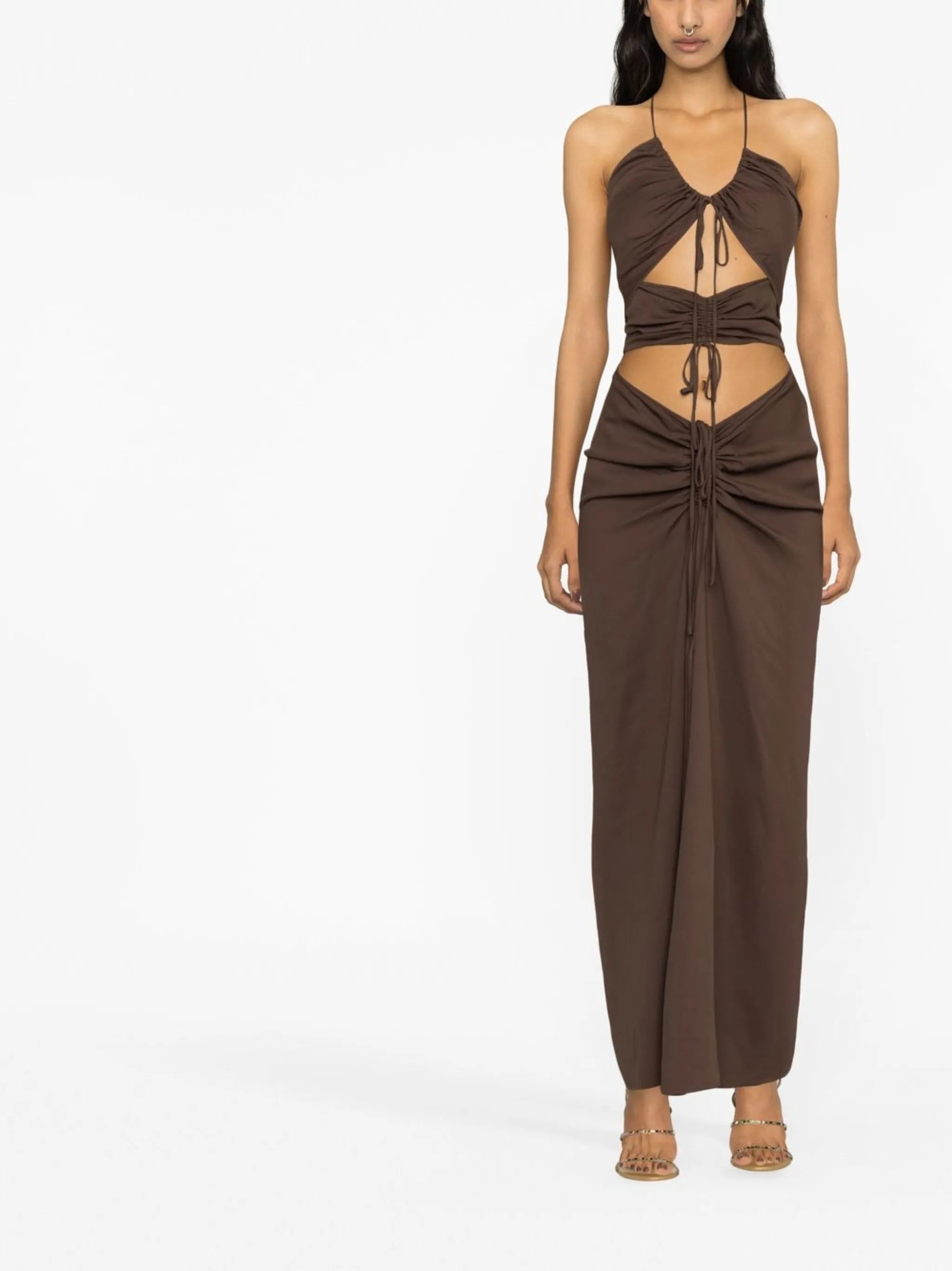 cut-out ruched midi dress
