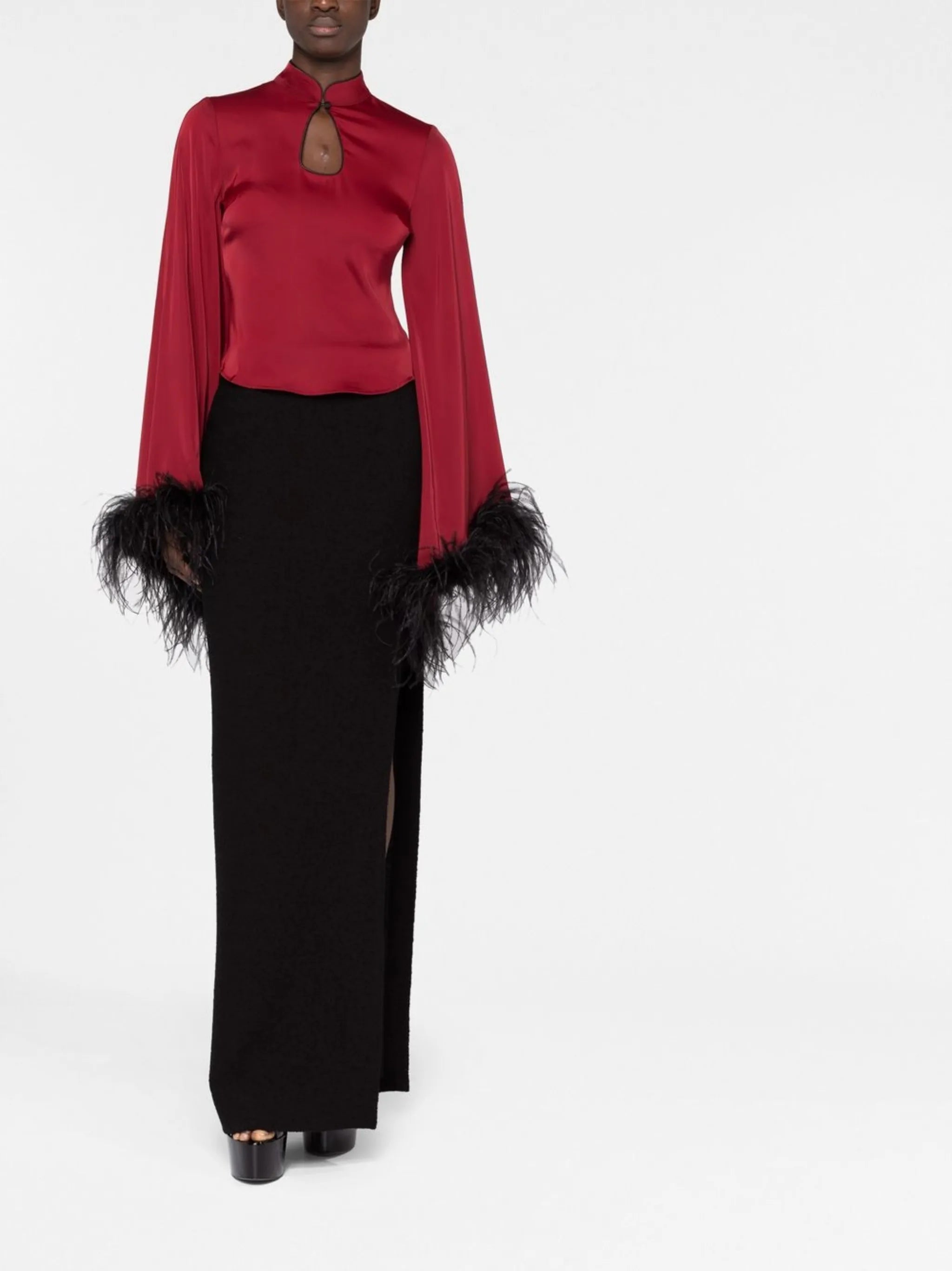 Genevieve feather-trim blouse