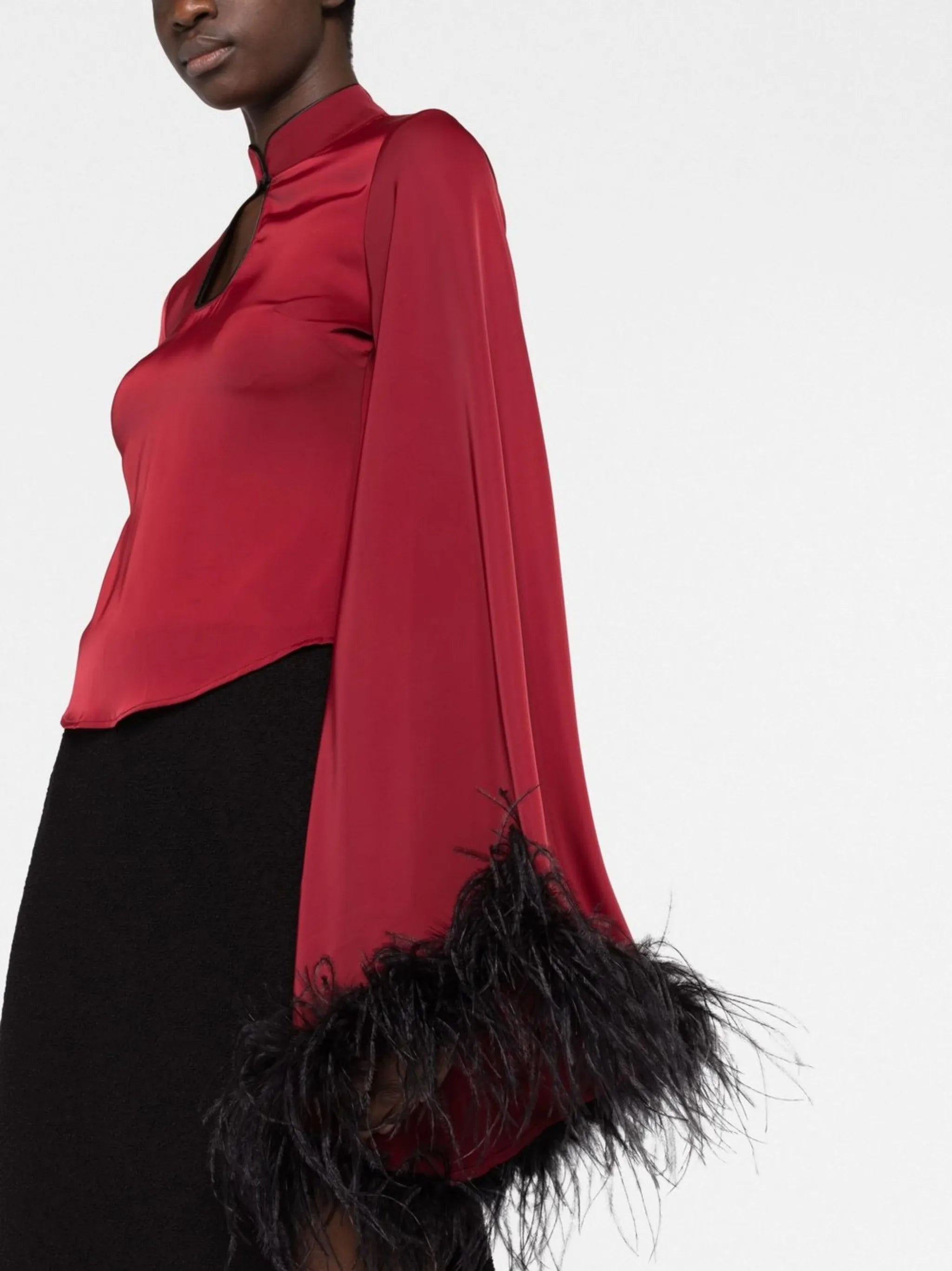 Genevieve feather-trim blouse