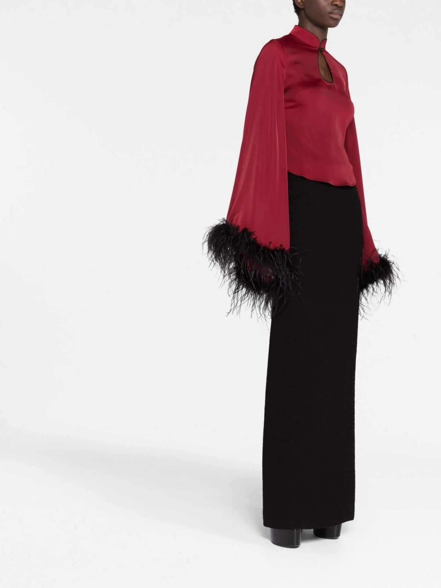 Genevieve feather-trim blouse