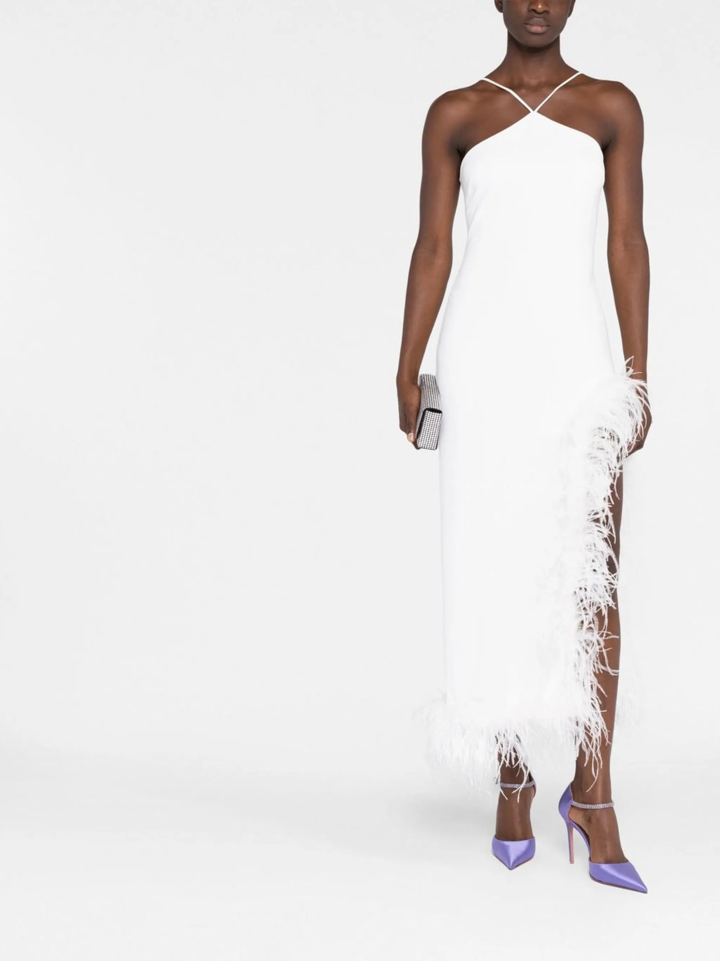 Cadillac feather-trim midi dress