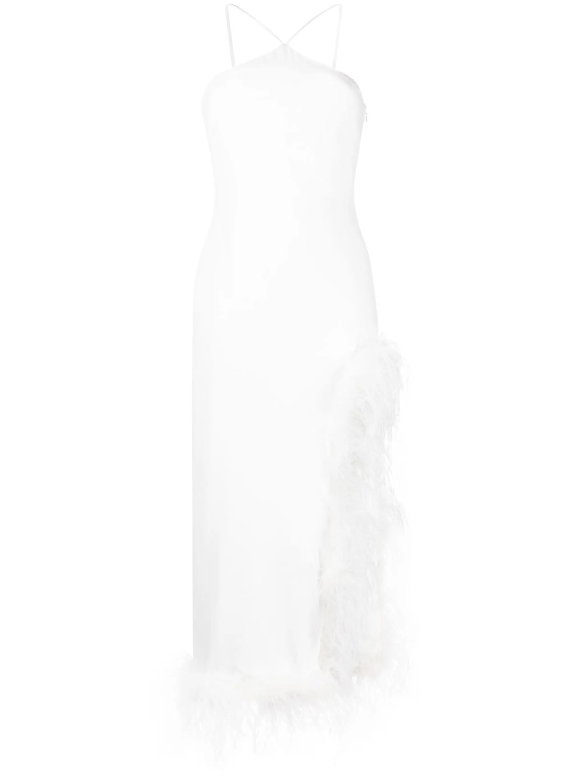 Cadillac feather-trim midi dress