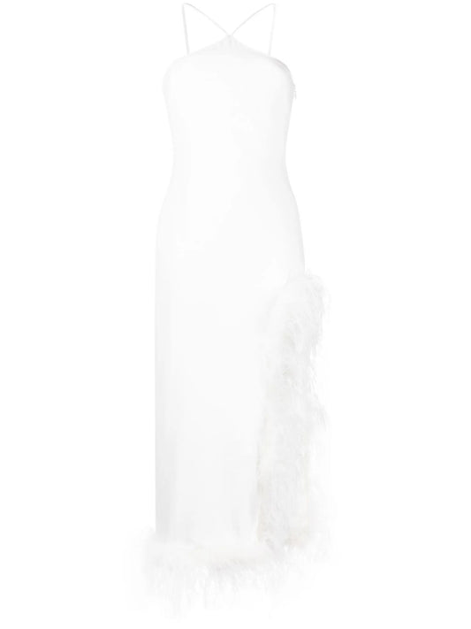 Cadillac feather-trim midi dress
