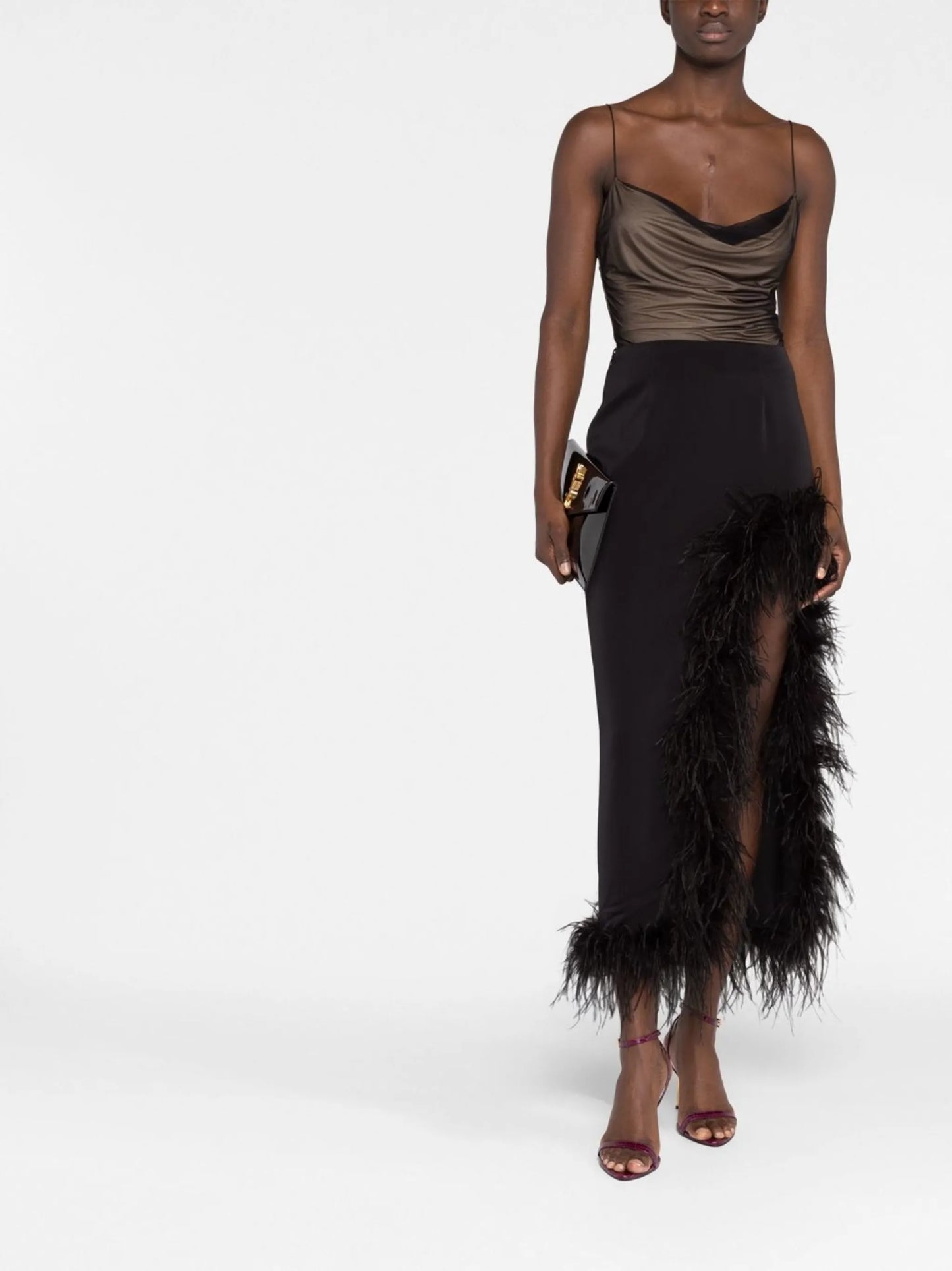 Lulu feather-trimmed skirt