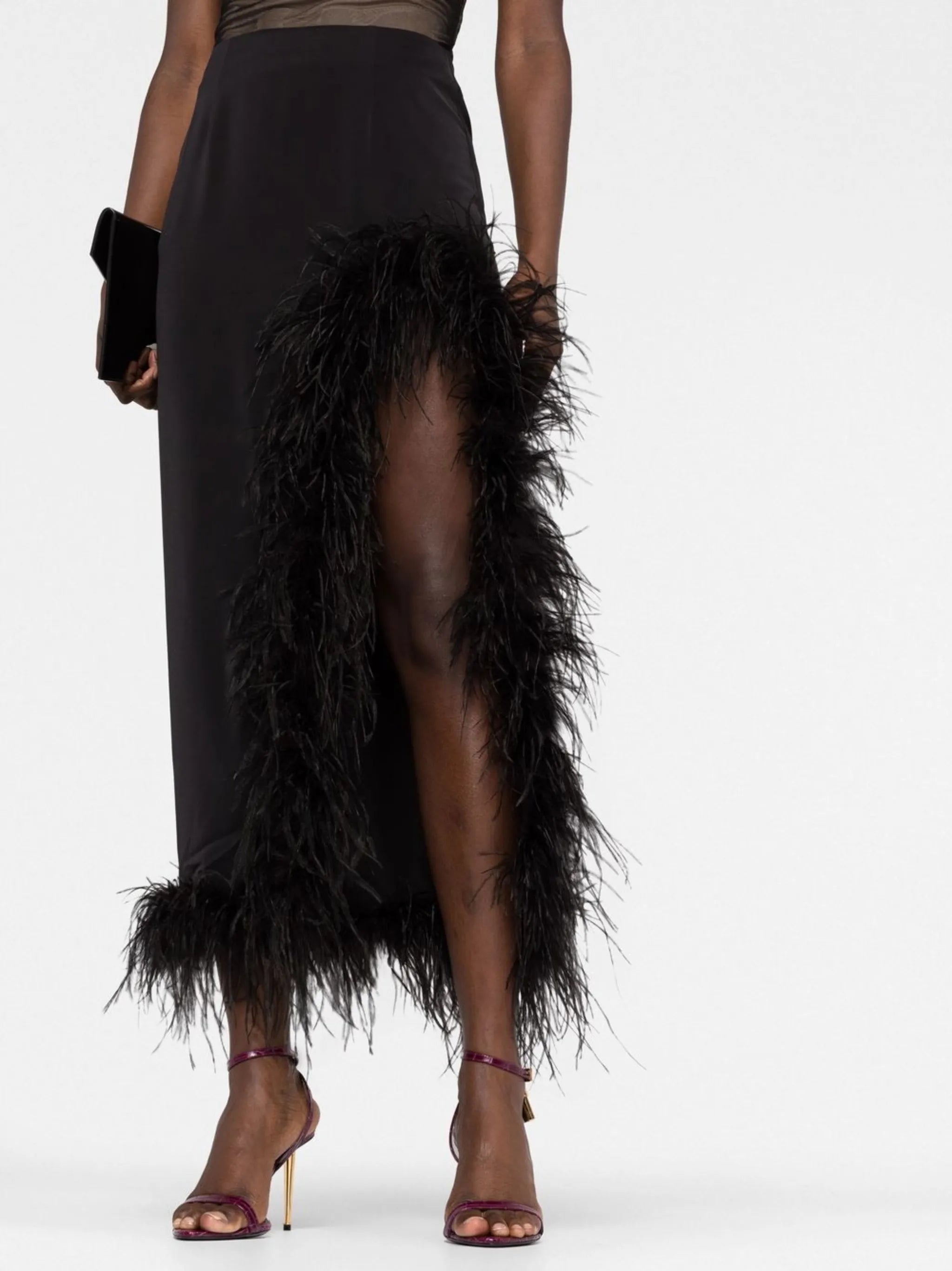 Lulu feather-trimmed skirt