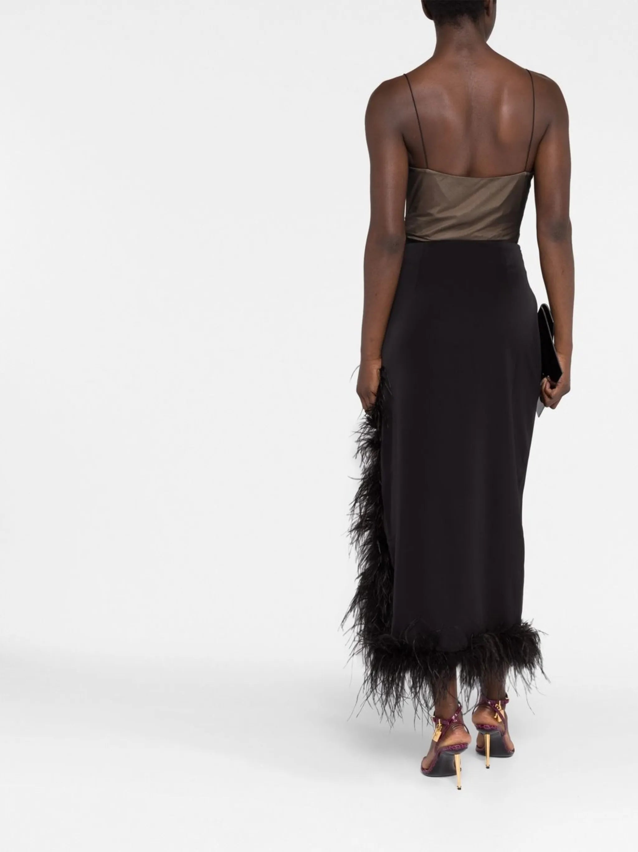 Lulu feather-trimmed skirt