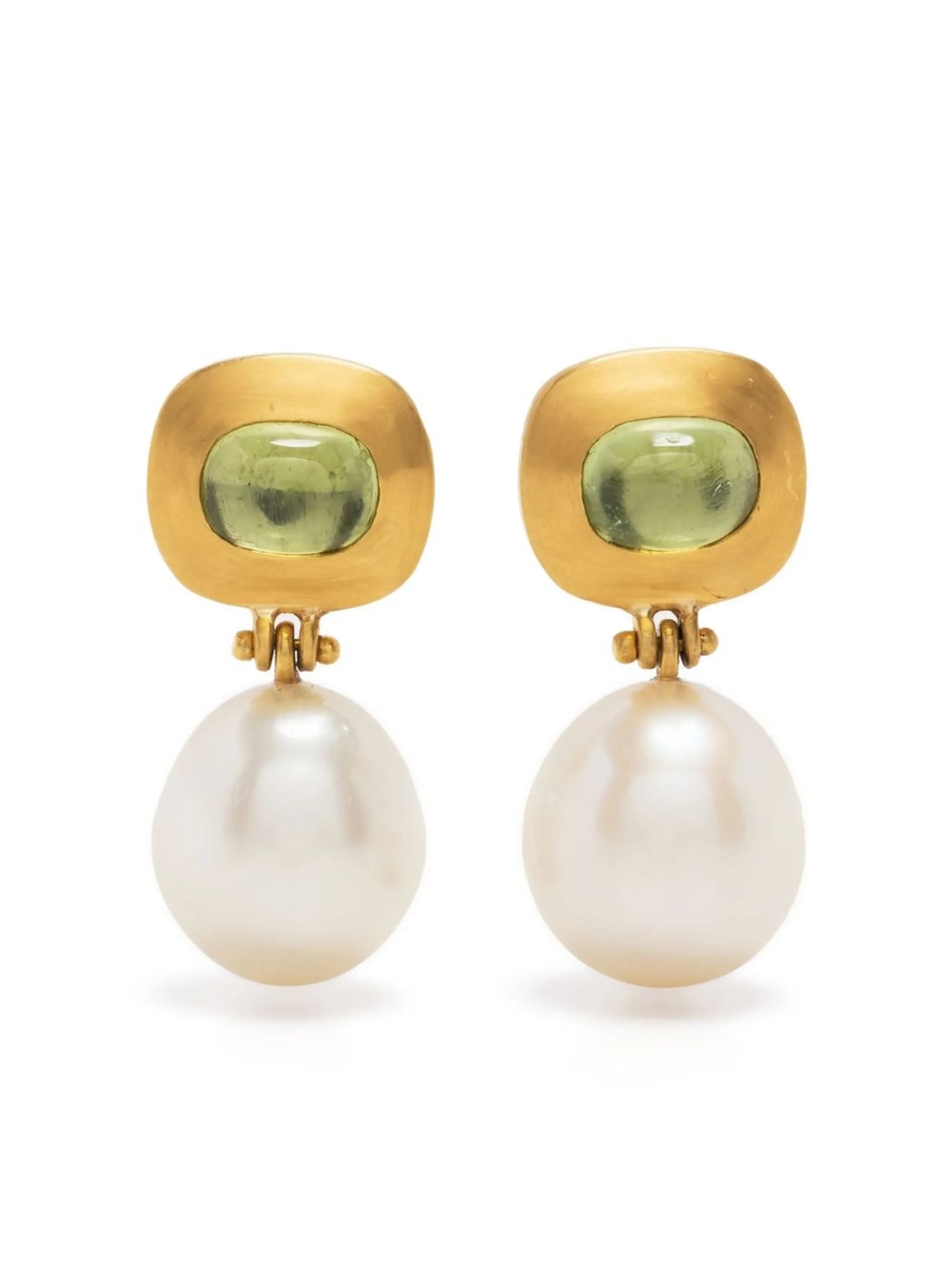22kt yellow gold Masona pearl and tourmaline drop earrings