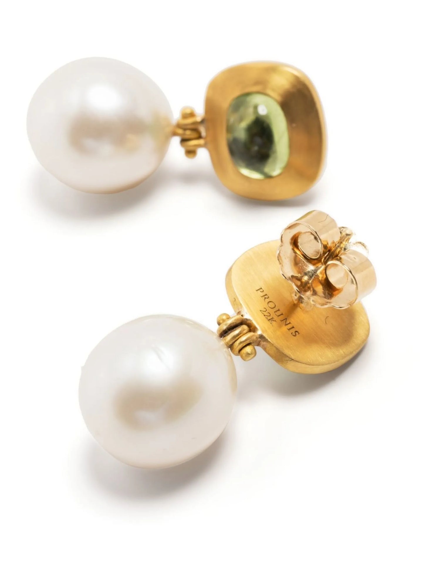 22kt yellow gold Masona pearl and tourmaline drop earrings