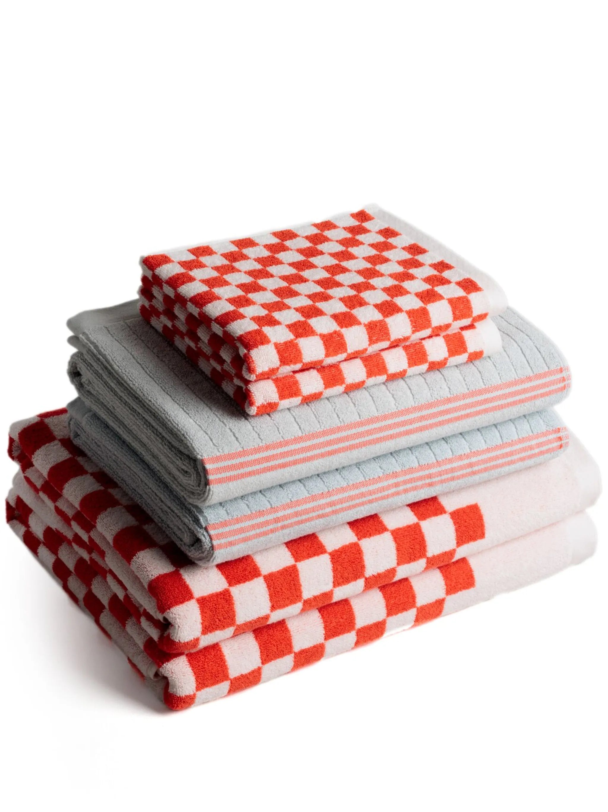 checkerboard-print organic cotton towel set